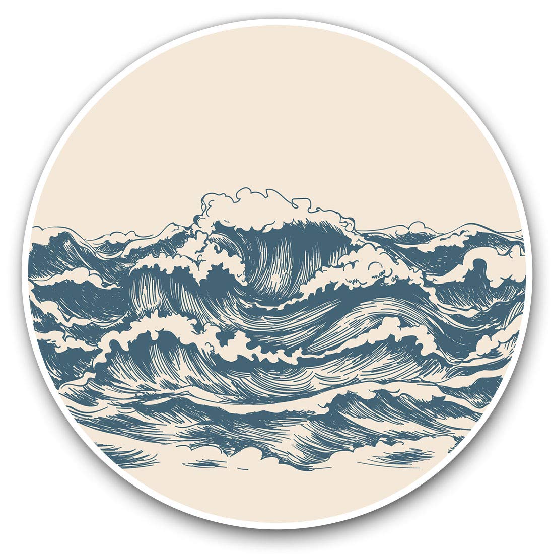 Destination Vinyl Ltd Vintage Ocean Wave Art Sea 2460 Vinyl Stickers (Set Of 2) 7.5Cm - Vintage Ocean Wave Art Sea #2460