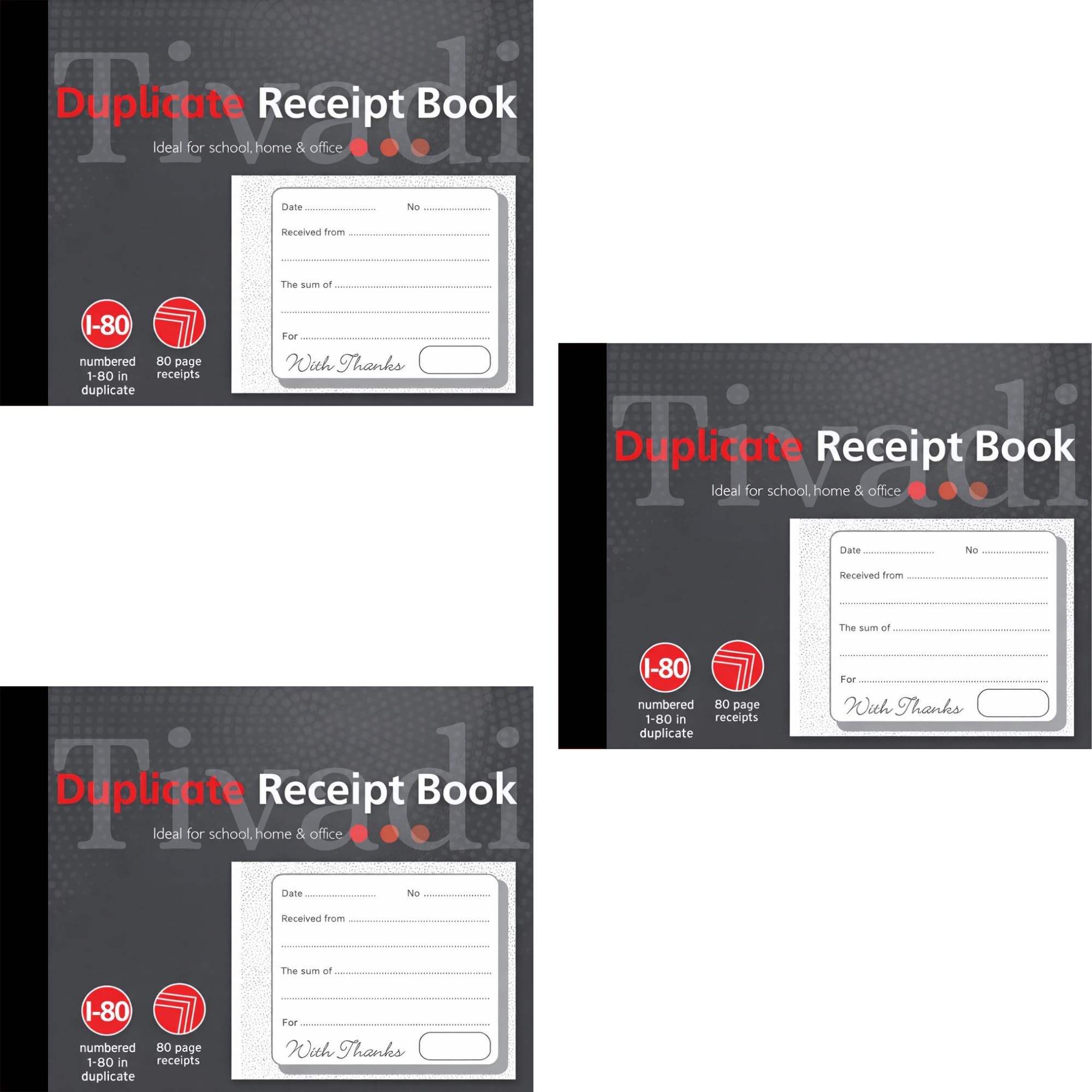 A6 Duplicate Receipt Book with Carbon Copy – 80 Numbered Pages (1–80) | Professional Receipt Book for Small Business, Self-Employed & Trades | Value Pack of 3 Books | Tivadi