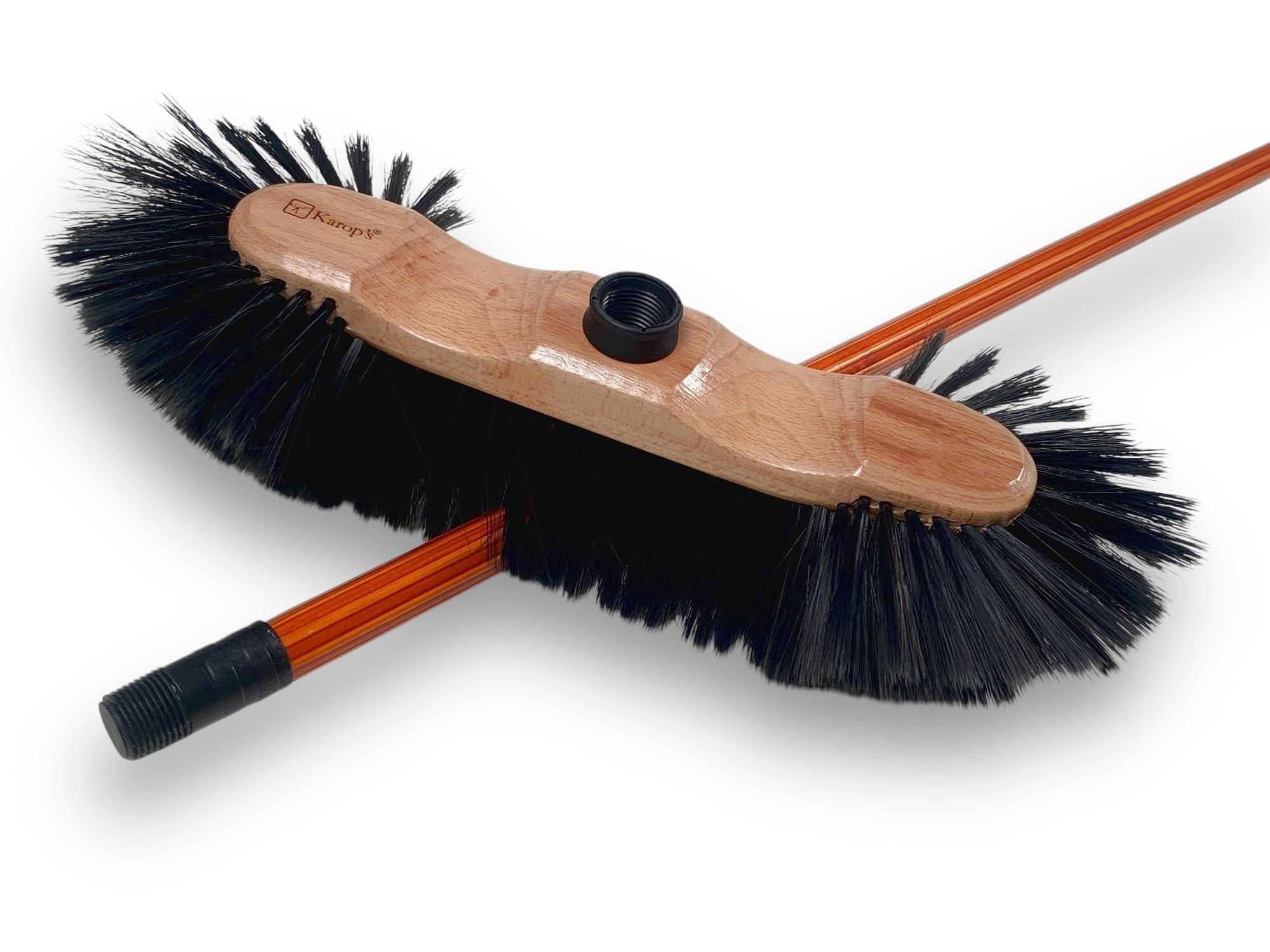 Balai Demi tête Haute qualité | Sortie 60 mm | Bois Vernis | Fibres Pet synthétique Noires |Manche Bois Vernis Teinte Cannelle | Gamme KAROP'S | Longueur 30 cm | Kibros VC120135M2