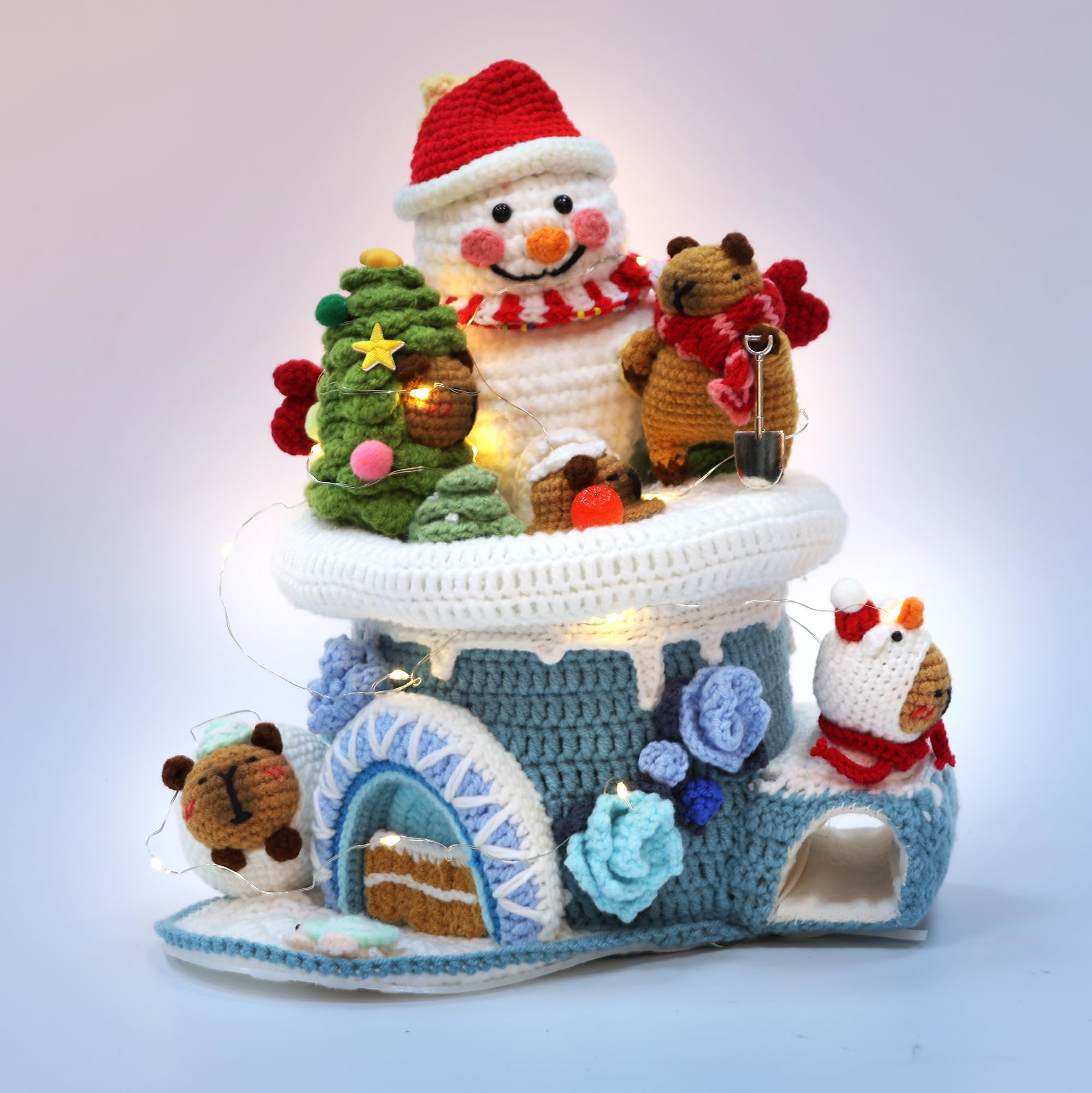 Goodswsw Hand knitted snowman and capybara themed snow house decorative organizer - A Perfect Blend of Festive Home Decor and Practical Storage