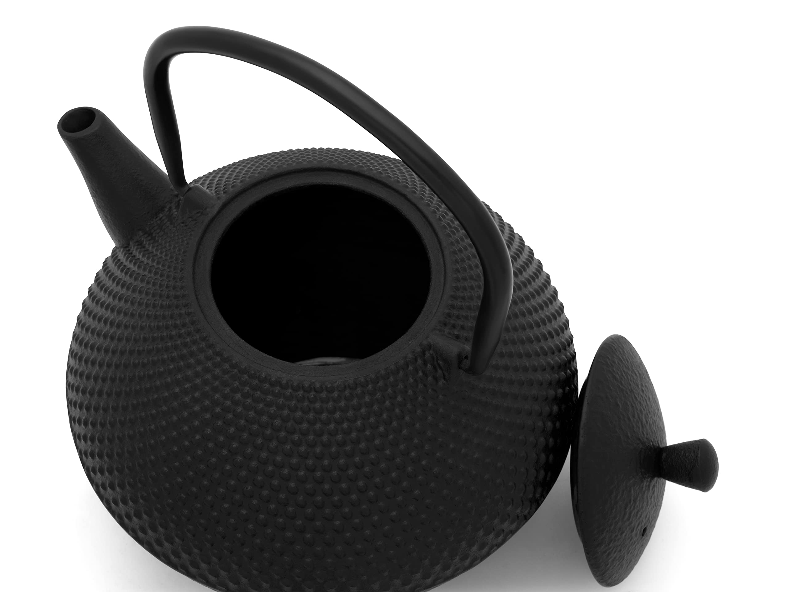 asiatische gusseiserne Teekanne 1.0 L mit Teefilter - emaillierte schwarze Gusskanne