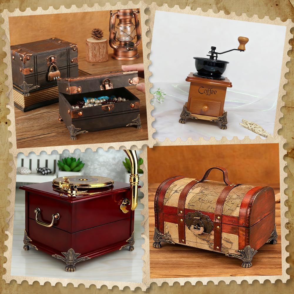 Tia® | Small Stylish Miniature Metal Hardware for Wooden Jewellery Box, Gift & Cash Boxes & Small DIY Works- (12, Broonze Antique Corner Leg-60x40mm) 4