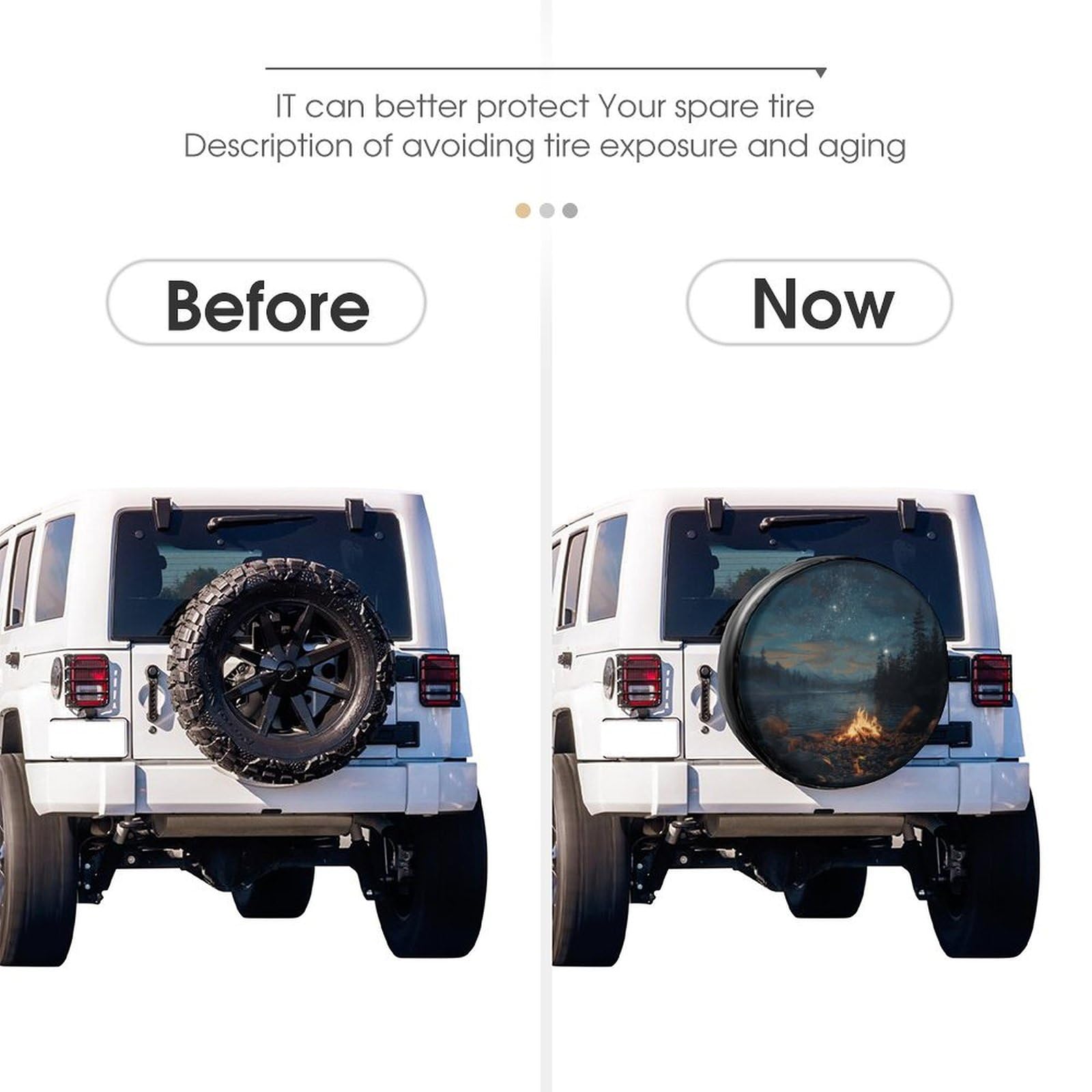 Foruidea Happy Place Campfire Spare Tire Cover PU Leather Wheel Tire Cover Fit Trailer, RV, SUV and Many Vehicle 14inch