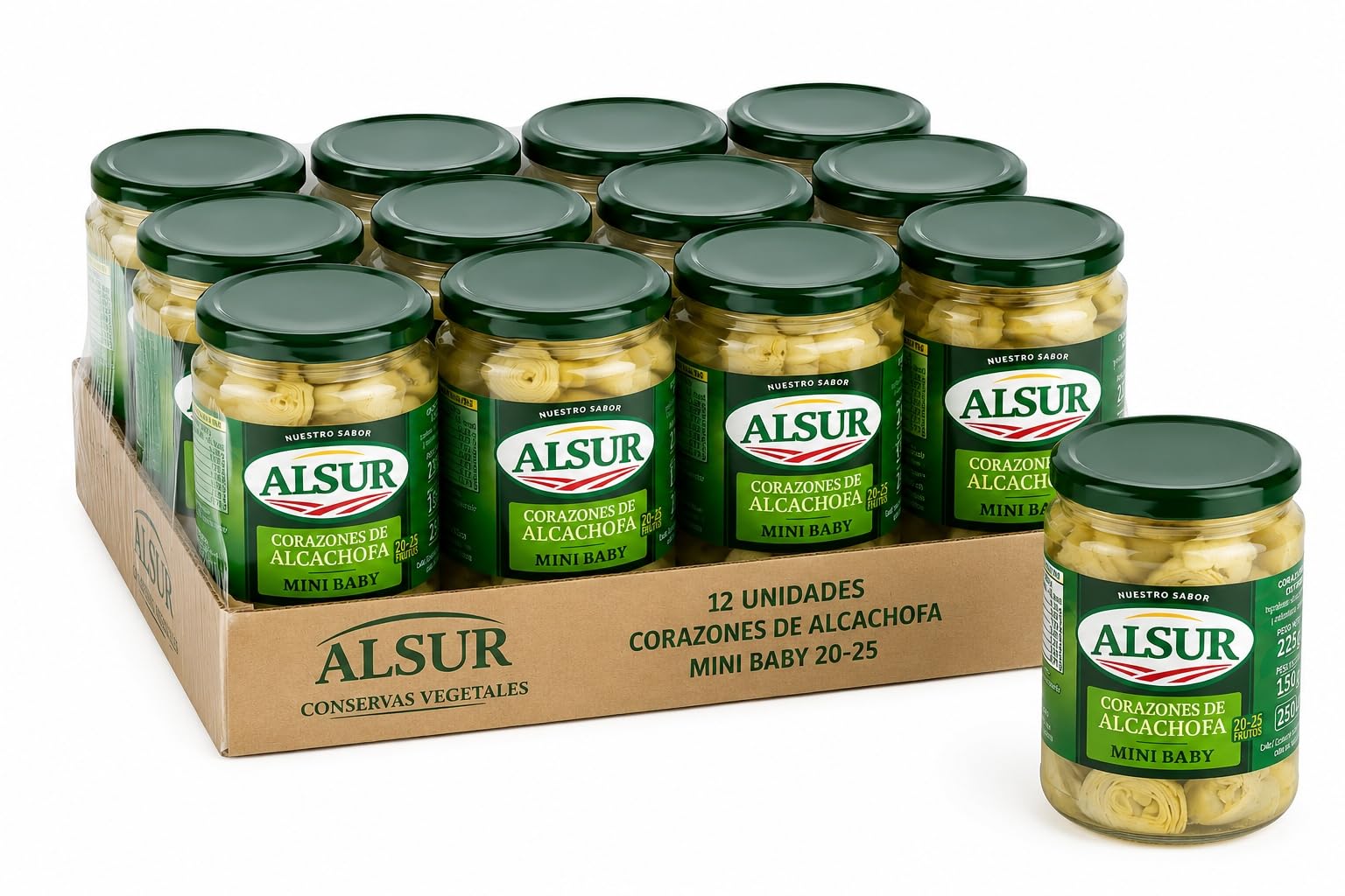 MADALO ALSUR Alcachofas Mini 20/25 Pack 12 x 150 g | Listas para consumir; textura tierna y calibre uniforme, ideales para aperitivos y guarniciones.