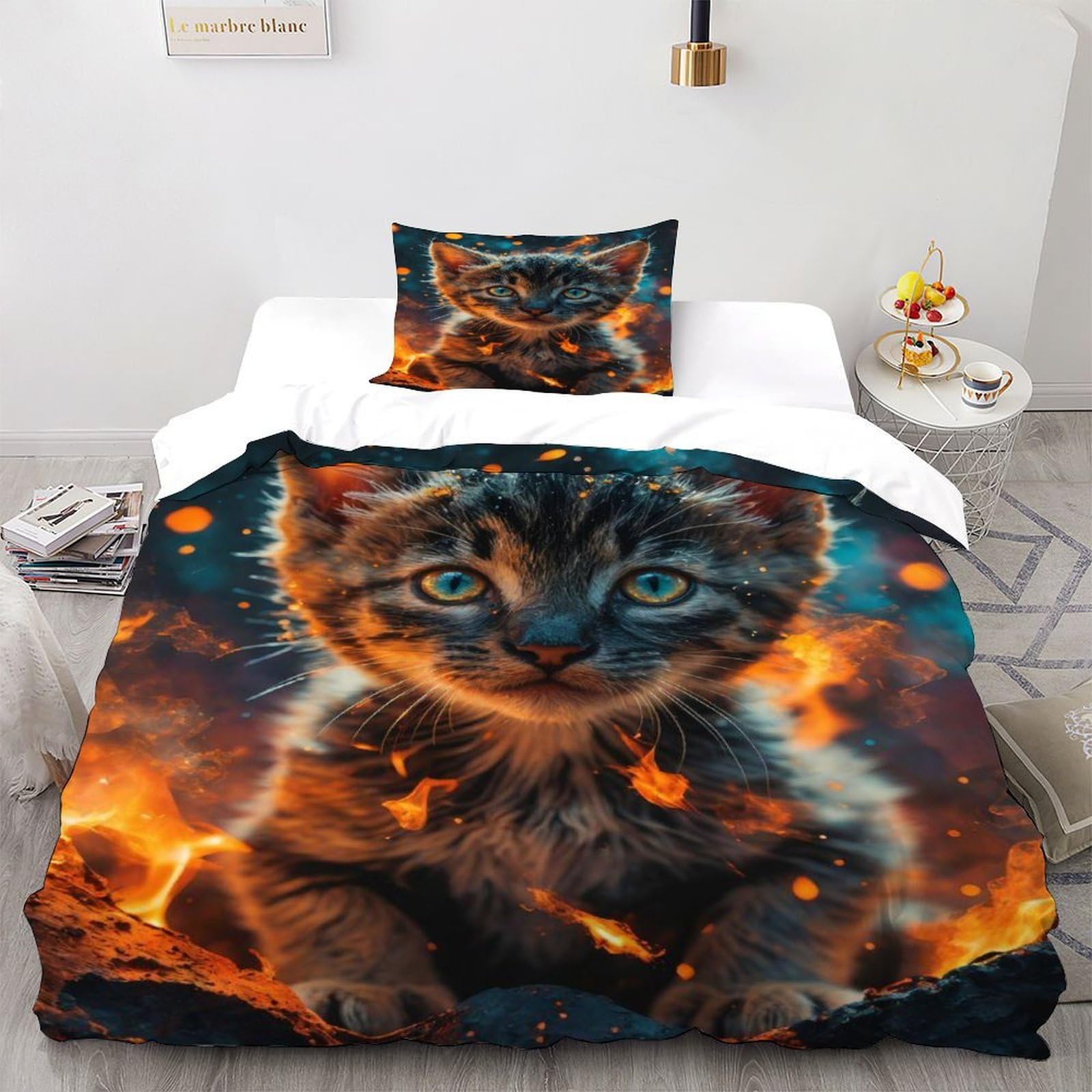 Housse de couette chat de 2 pièces en microfibre avec fermeture éclair