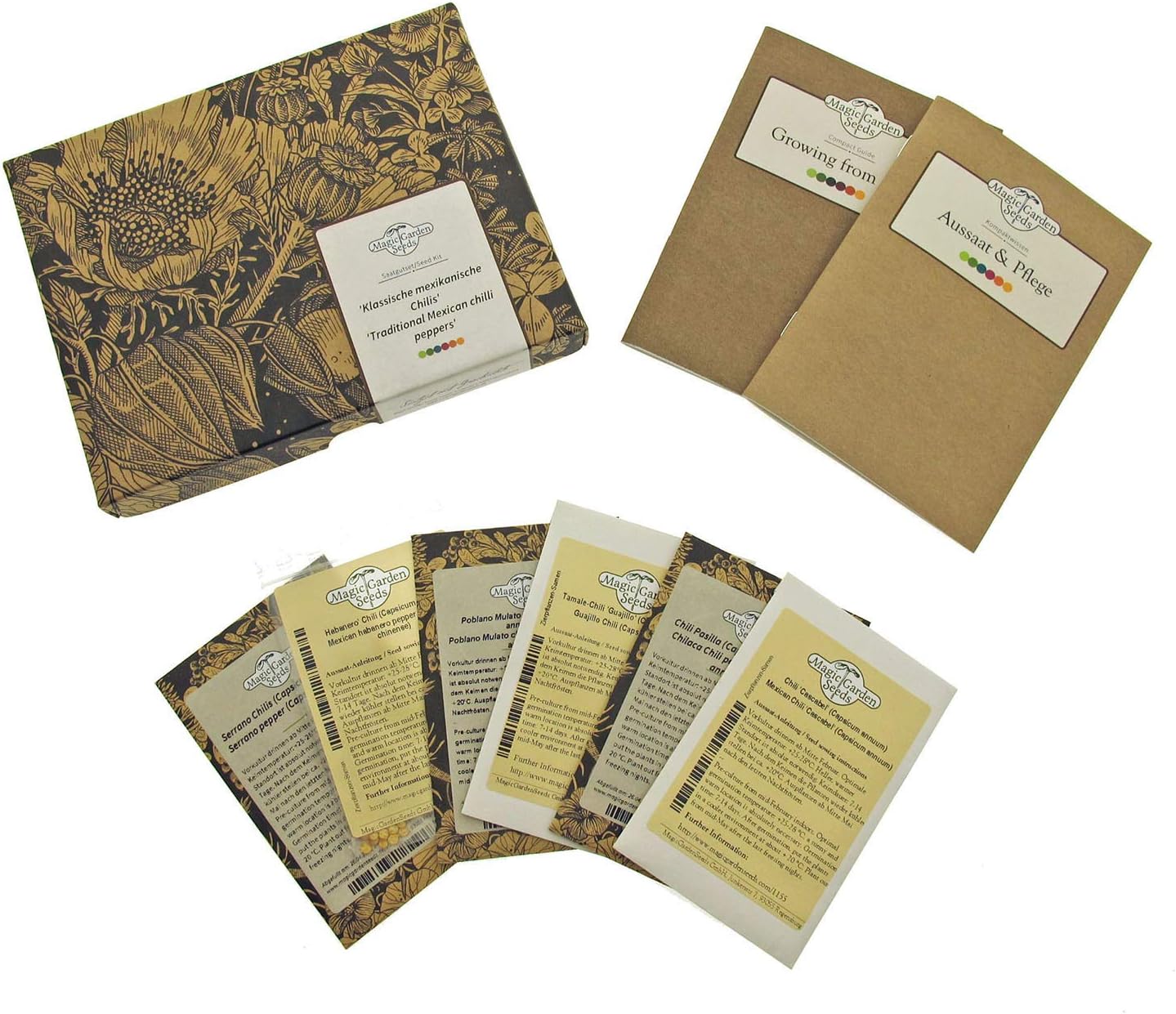 Traditional Mexican Chilli Peppers - Seed kit Gift Box with 6 Varieties for Salsa or mole