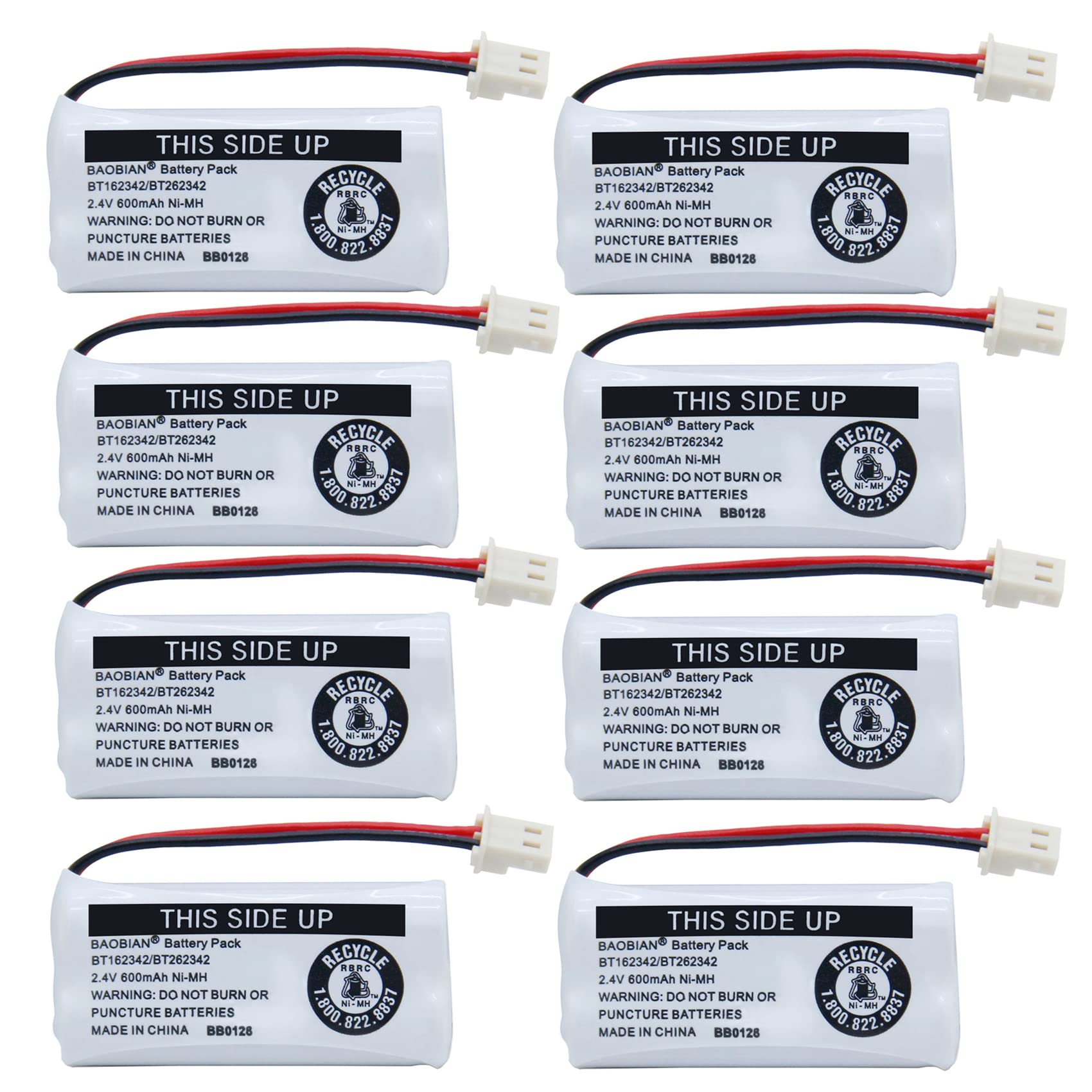 BAOBIAN BT162342/BT262342 Cordless Phone Batteries 2.4V 600mAh Ni-Mh BT166342/BT266342 CS6114 CS6419 CS6719EL52300 CL80111 (8 Pack)