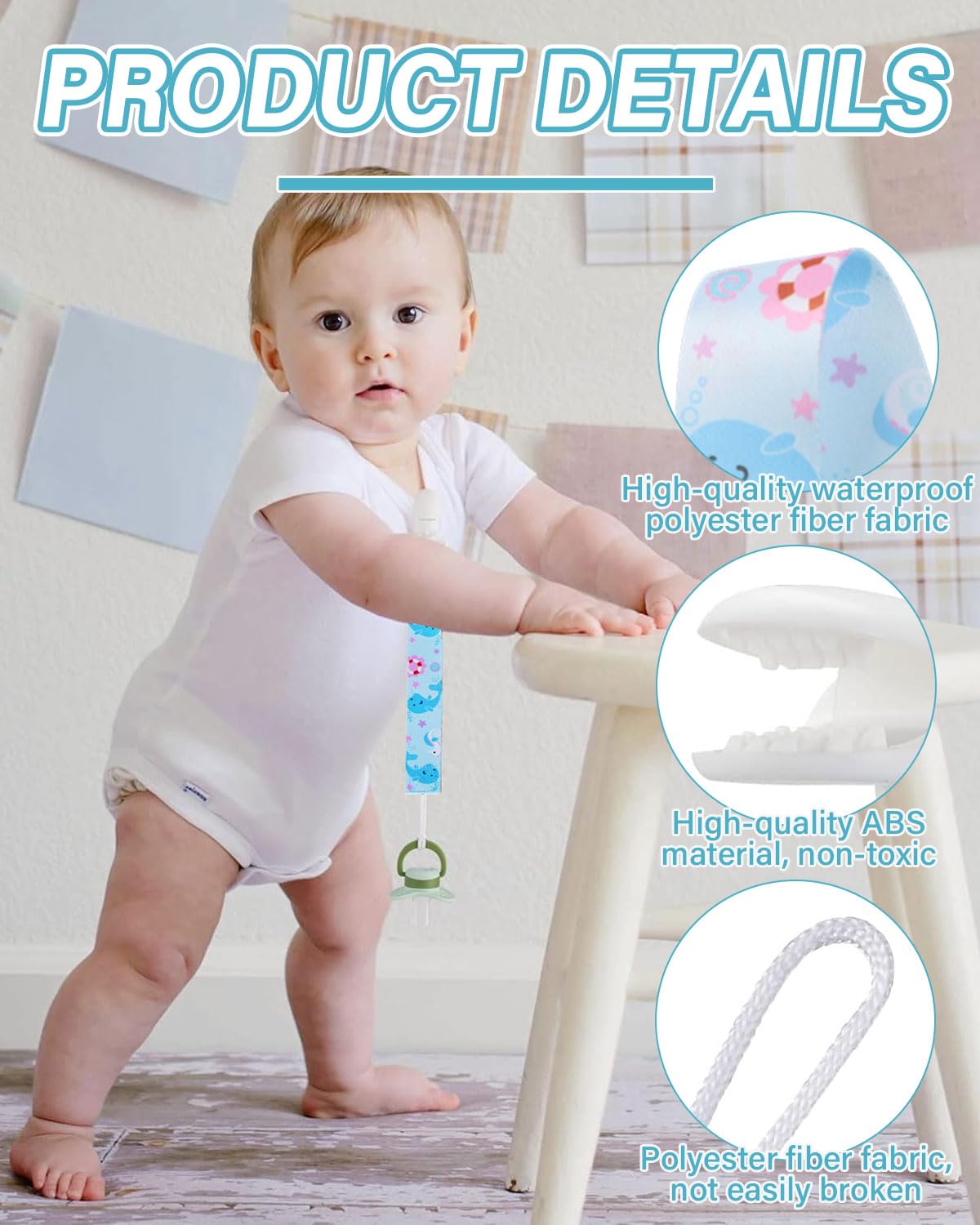 6 Pezzi Ciuccio Catena per Bambini, Catenella Porta succhietto Ciuccio Clip Adattatore per Neonato per Nascita Battesimo Baby Compleanno Natale Regalo