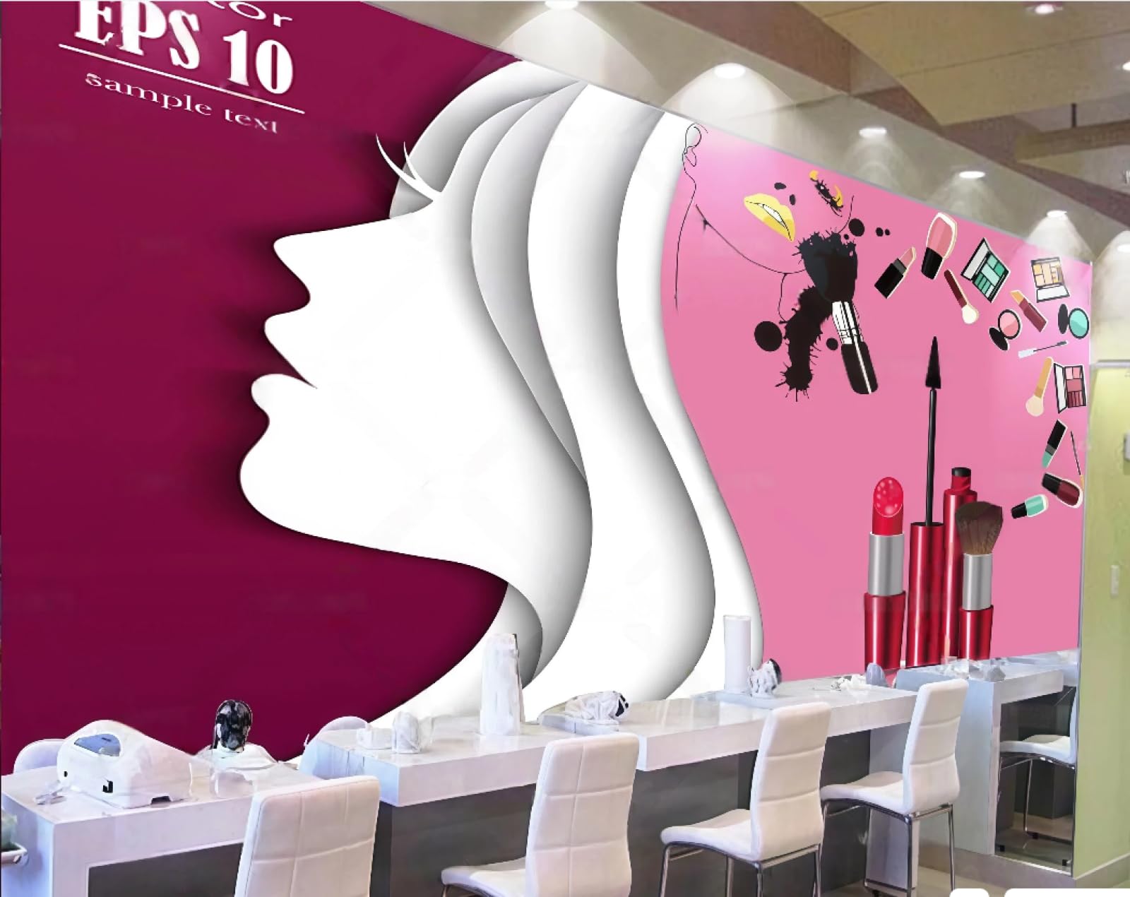 XDOUBAO Wallpaper Hand-Painted Creative Beauty Salon Nail Shop Shopping Mall Lobby Afternoon Tea Western Restaurant Background Wall Wallpaper Coffee Shop Mural,3D,350x245cm