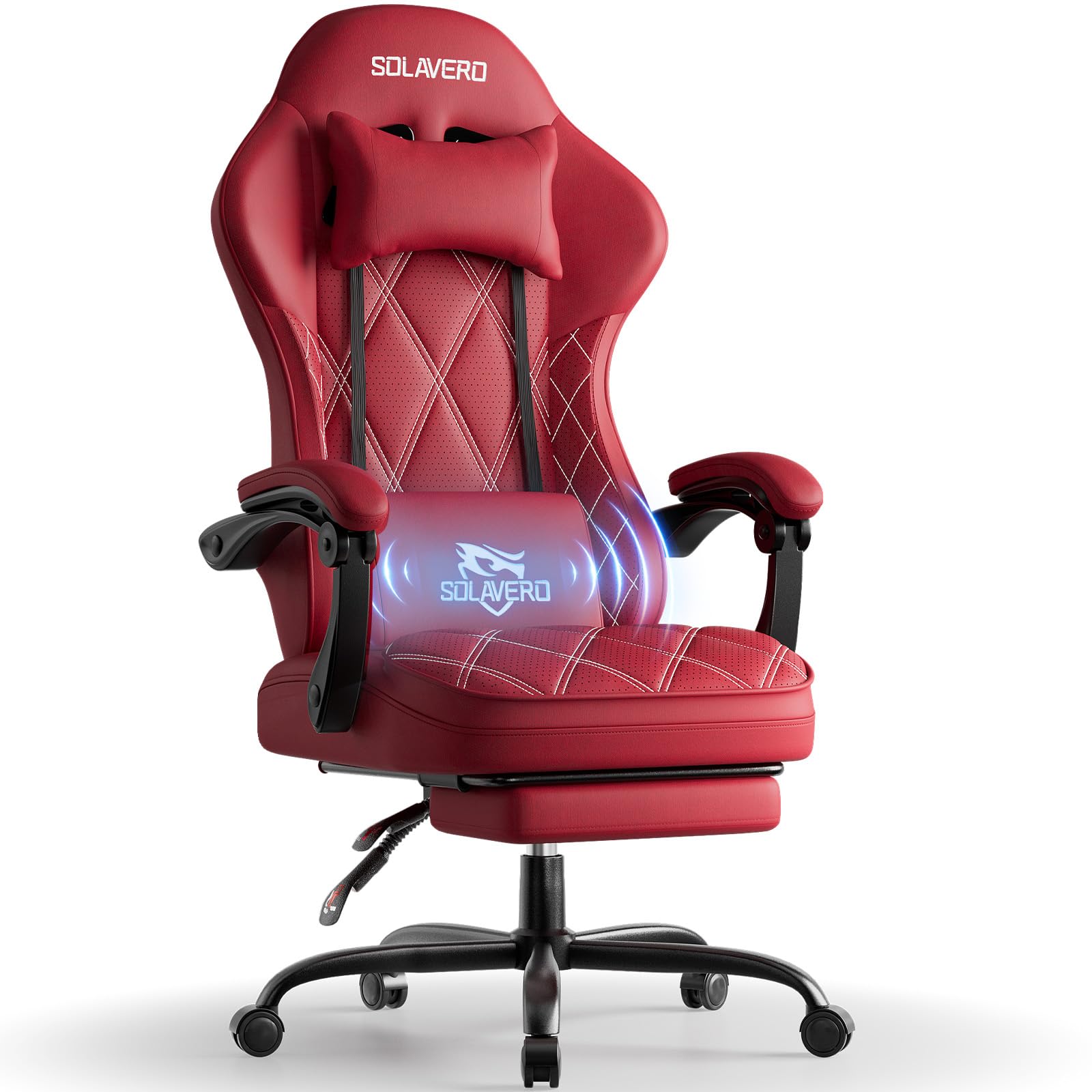 Precision Synergie Fabric Gaming Chair with Massage Function, Red