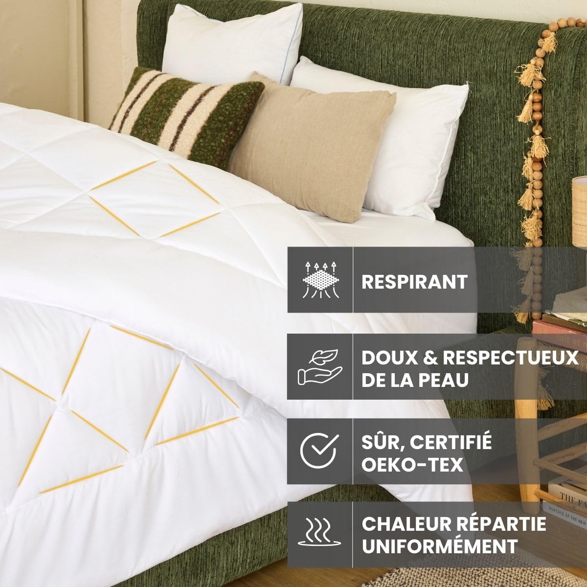 DREAMWAY – Couette 220x240 cm 4 Saisons Certifiée Oeko-Tex – 3 en 1 – 150 GSM Été Légère + 300 GSM Mi-Saison – Assemblées = 450 GSM Hiver Chaud – Boutons-Pression