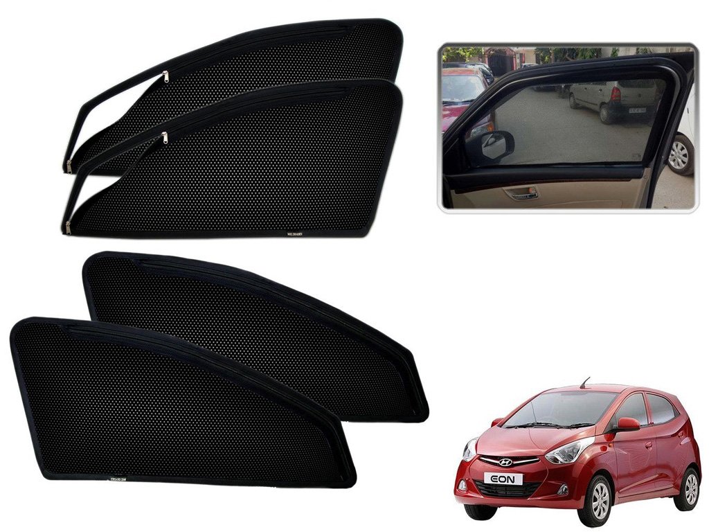 Kozdiko Zipper Magnetic Car Sunshades Curtain Set of 4 Pcs Black Color for Hyundai Eon