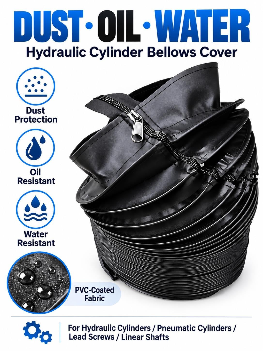 Hydraulikzylinder Schutzabdeckung aus PVC-Gewebe, teleskopierbar