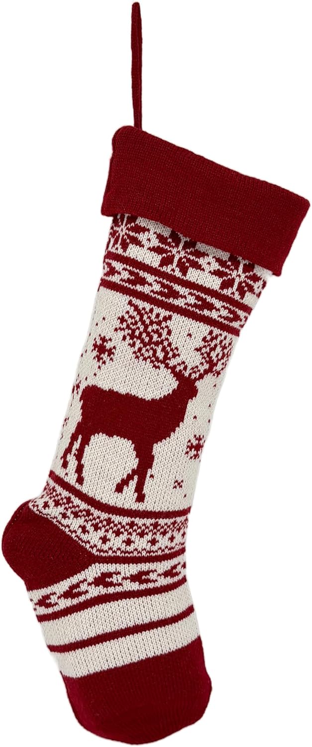Red and White Christmas Stockings Knit Holiday Décor Stocking Christmas Décor Stocking Custom Stockings Farmhouse Christmas Holiday (Reindeer)