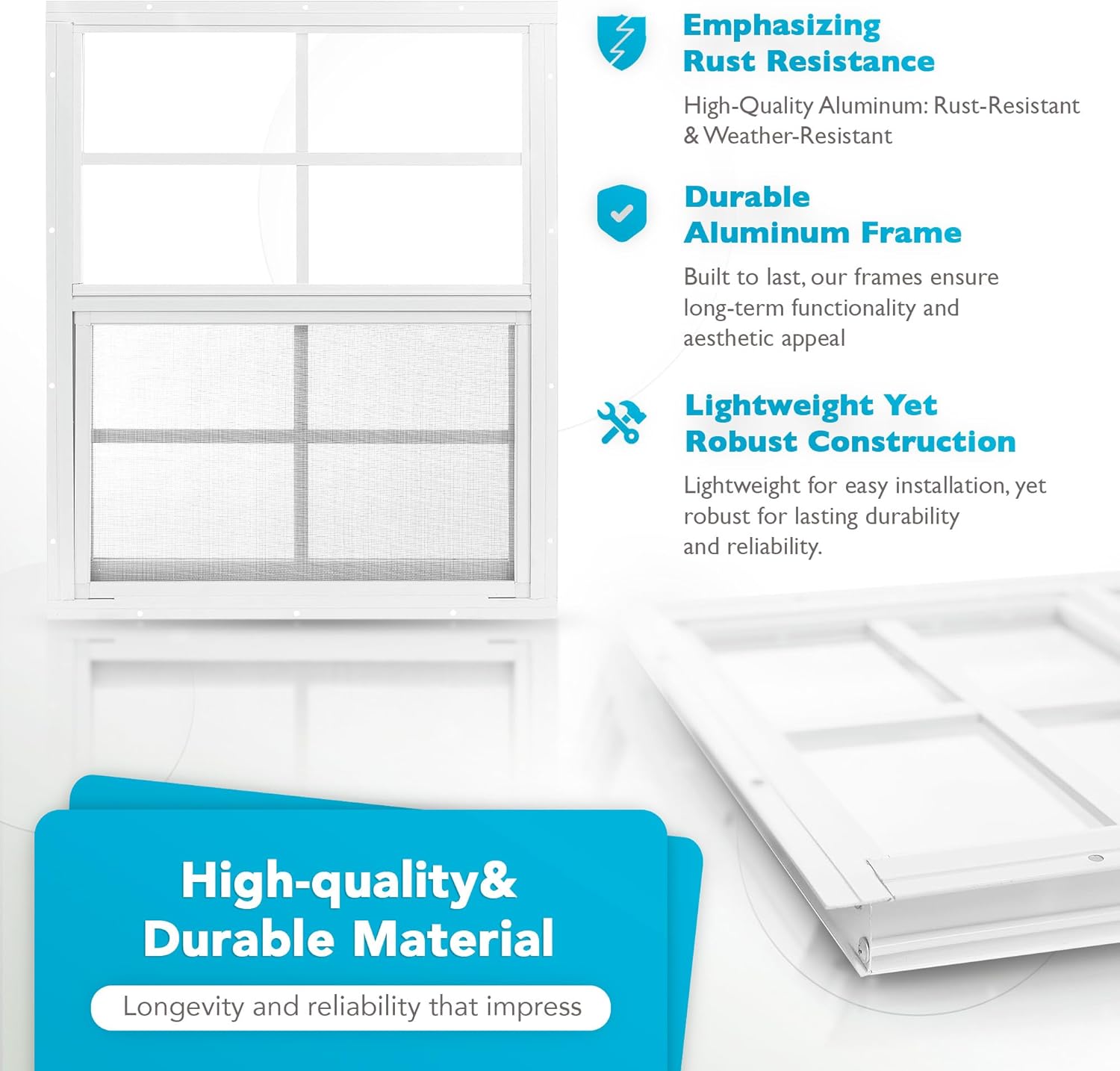 PRO FLEX 2 Pack Shed Window 12" x 18" - Ultra Thick White Aluminum Flush Mount with Tempered Glass and Screen - Shed Windows with Vertical Slider and Screws for Chicken Coop, Sheds, Barns, Playhouses
