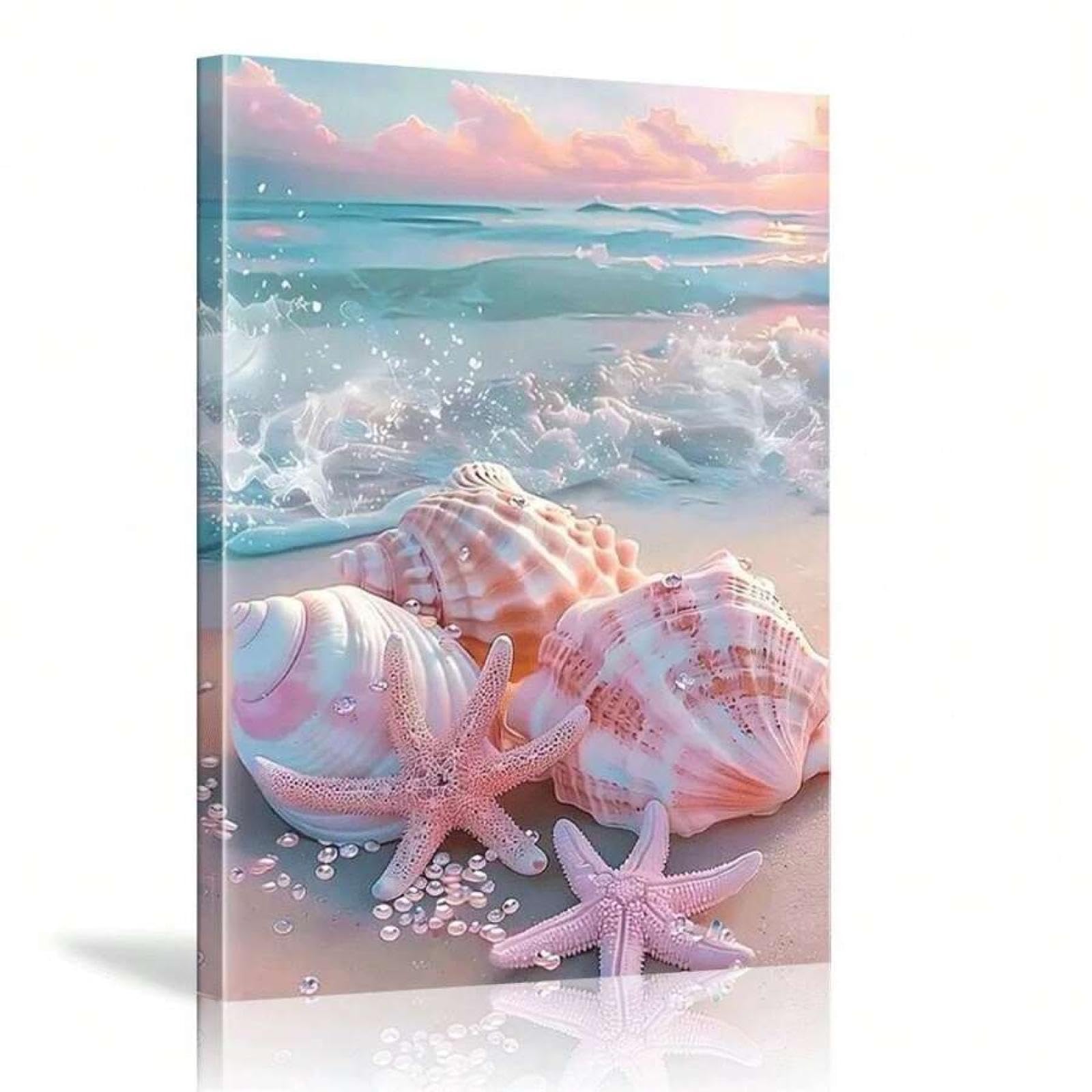 Druk artystyczny na płótnie z muszlą plażową, do salonu nad morzem, sypialni, ośrodka, domku na plaży, restauracji, dekoracja ścienna, 60 x 80 cm, z ramą
