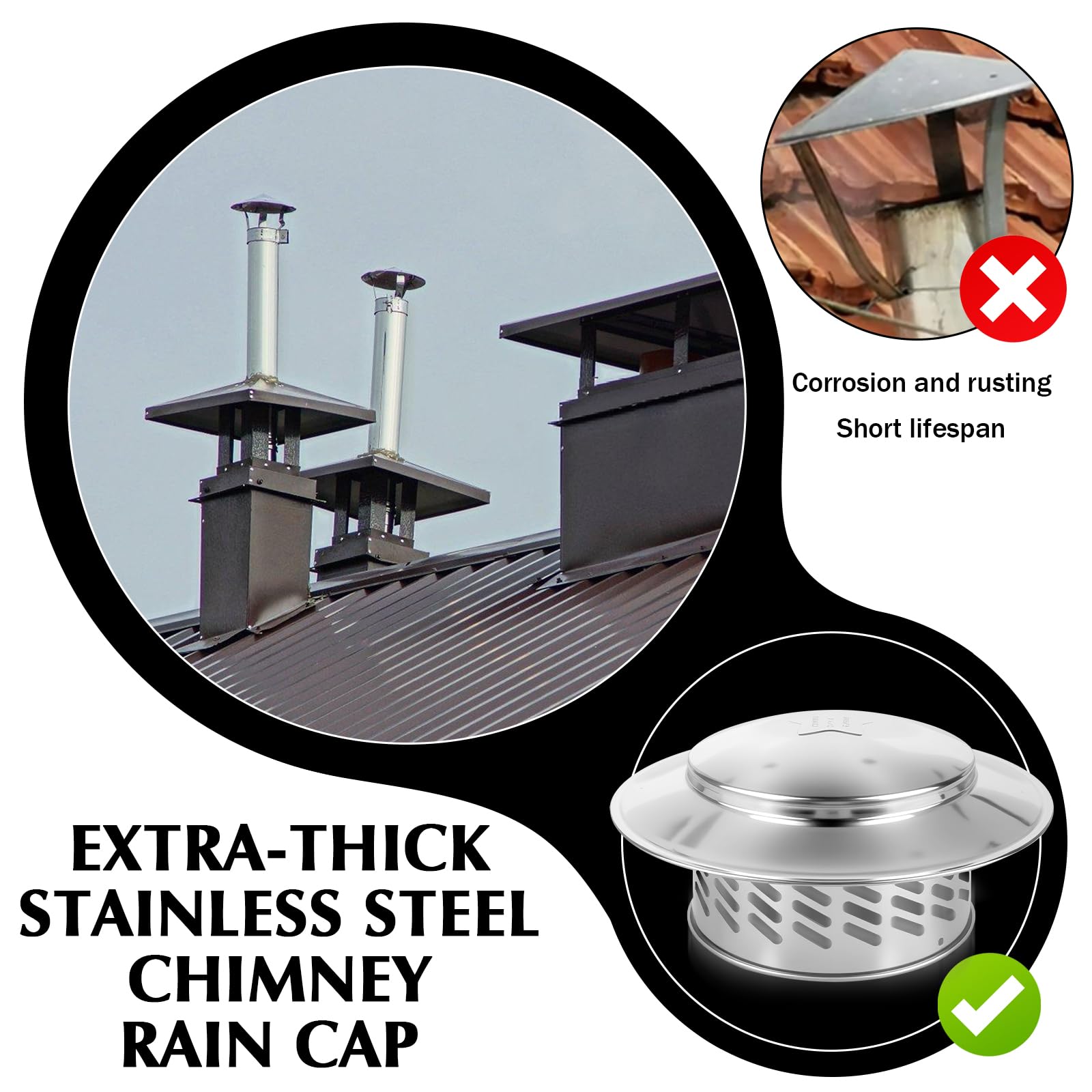 Cubierta de chimenea Ø 240mm: Cubierta de chimenea, campana de chimenea de acero inoxidable 304, cubierta de lluvia para techo, cubierta de lluvia, campana de chimenea, tubo de humo de chimenea