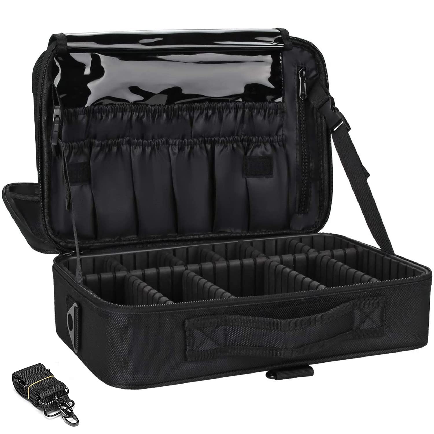 LAFILLETTE Travel Cosmetic Bags, Professional Makeup Case Box Organizer with Adjustable Dividers Compartments for Makeup Brushes Toiletry Jewelry Digital Accessories (16 INCH (2 Layer), Black)-image-19