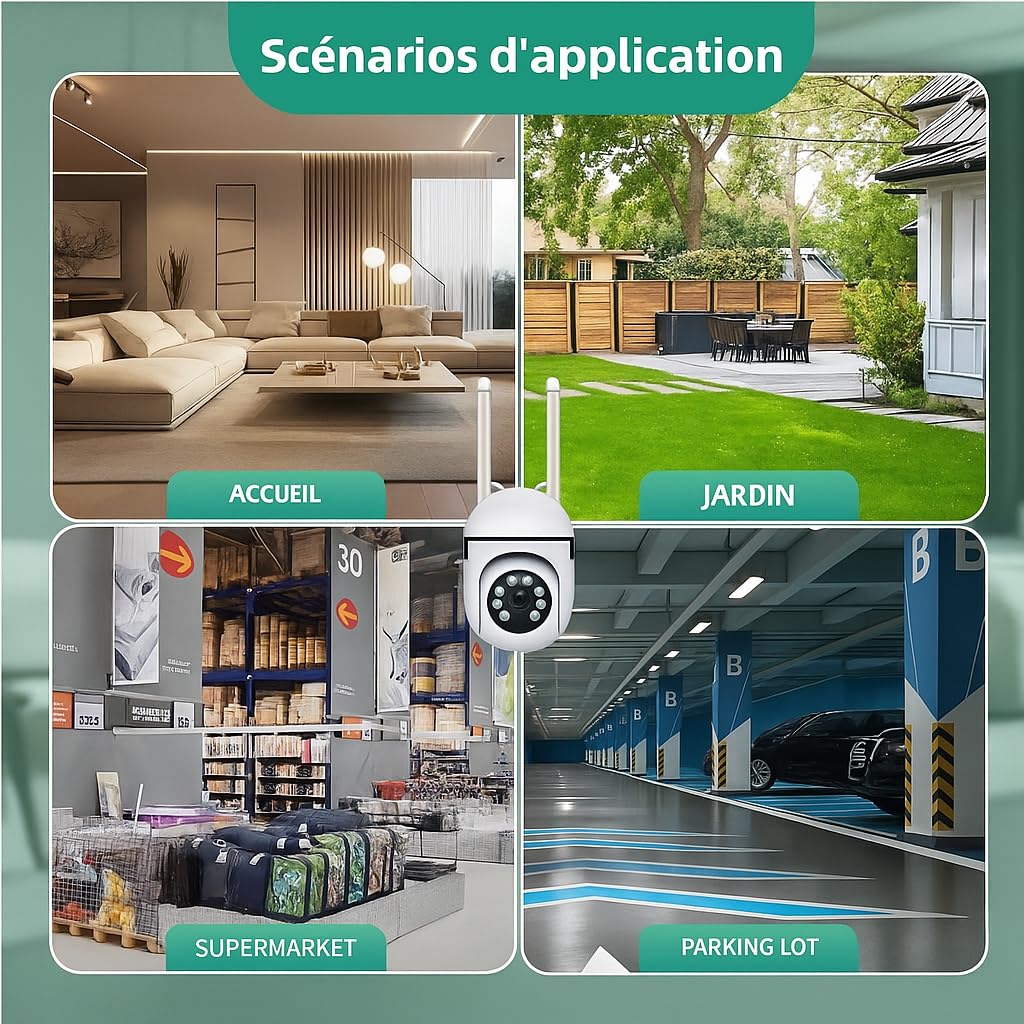 Juego de 4 Cámaras de Vigilancia WiFi 1080P 3MP 360° 5GHz/2.4GHz, Visión Nocturna, Audio Bidireccional, Detección de Movimiento