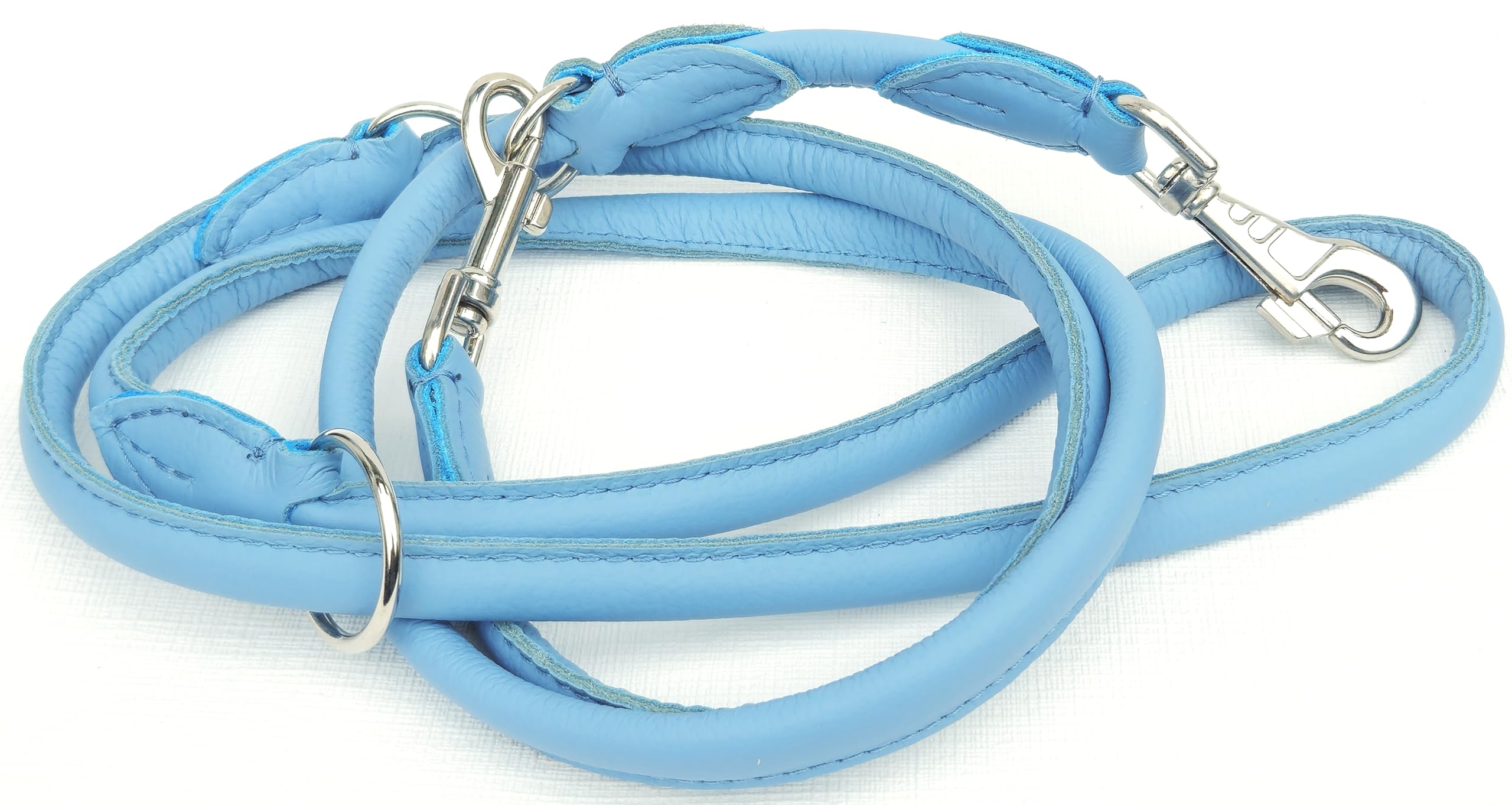 Runde HUNDELEINE 220cm/12mm, Nappa Leder, 3X verstellbar, für Hunde bis 50 Kg, Gelb, Türkis, Altrosa, Blau, Seladon (Himmel Blau)