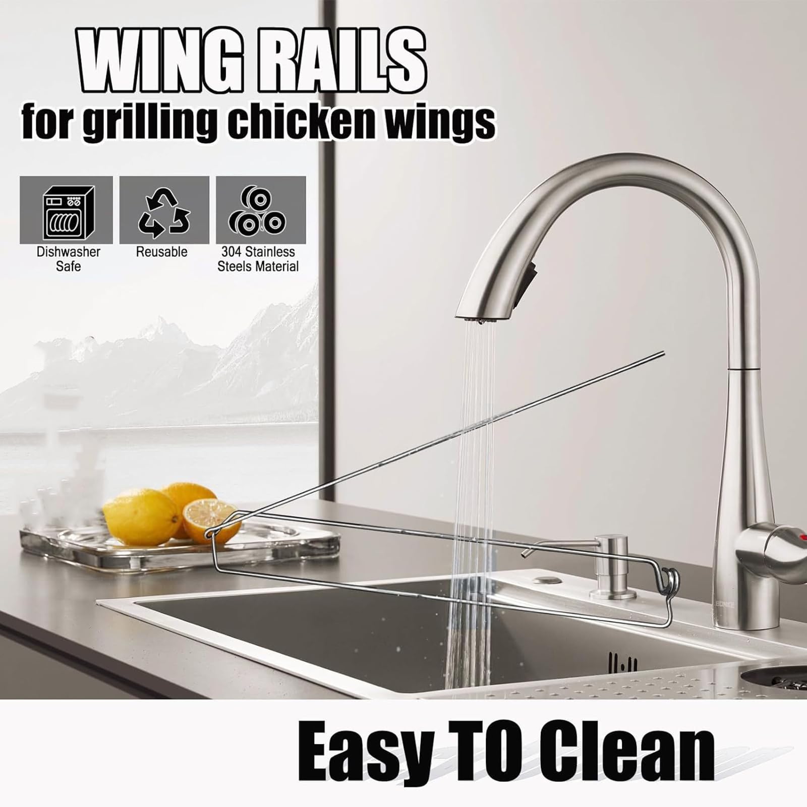 4 Pezzi Clamping Wing Rails for Grilling Chicken Wings,Chicken Wing BBQ Fork,Ali di Pollo Forchetta BBQ,Set di Strumenti per Barbecue con Ali di Pollo Picnic All'Aperto
