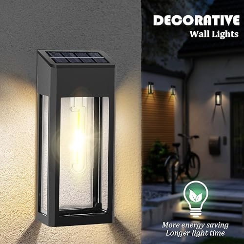 Miniatura 4 de GOODFOEVER Luces solares para exteriores impermeables, paquete de 4 luces de valla alimentadas por energía solar con bombillas LED, luces de pared