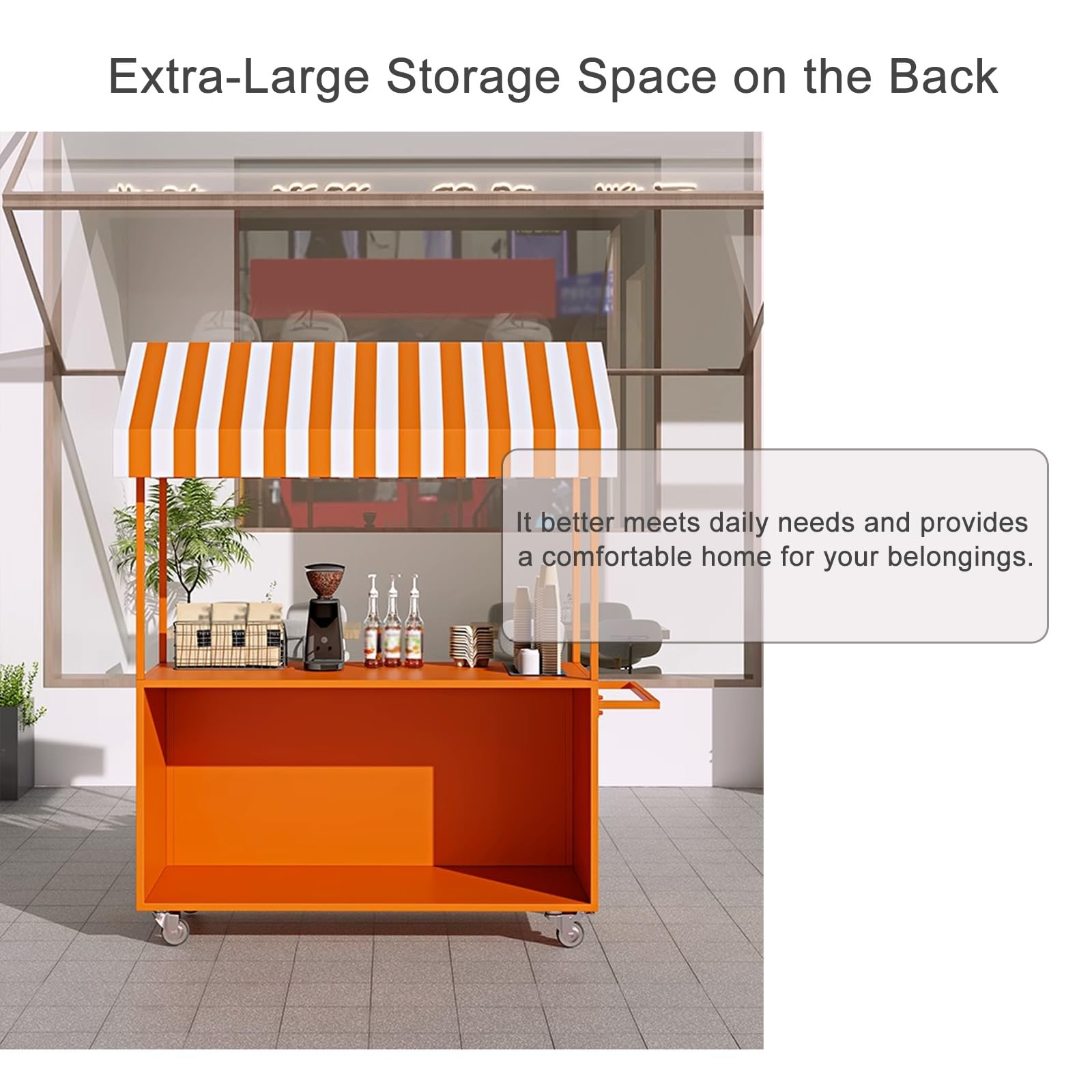 Genérico Carrito de Venta portátil con toldo a Rayas y Ruedas bloqueables, Expositor de Comida para Eventos y mercados (Blanco, 160 cm/62,9 Pulgadas)