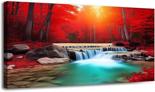 Miniatura 20 de 24"x 48" Canvas Wall Art Mountain Rustic Lake Landscape Nature Forest Scenery Vintage Boat Framed Pictures Painting Prints Large Wall Art for Living