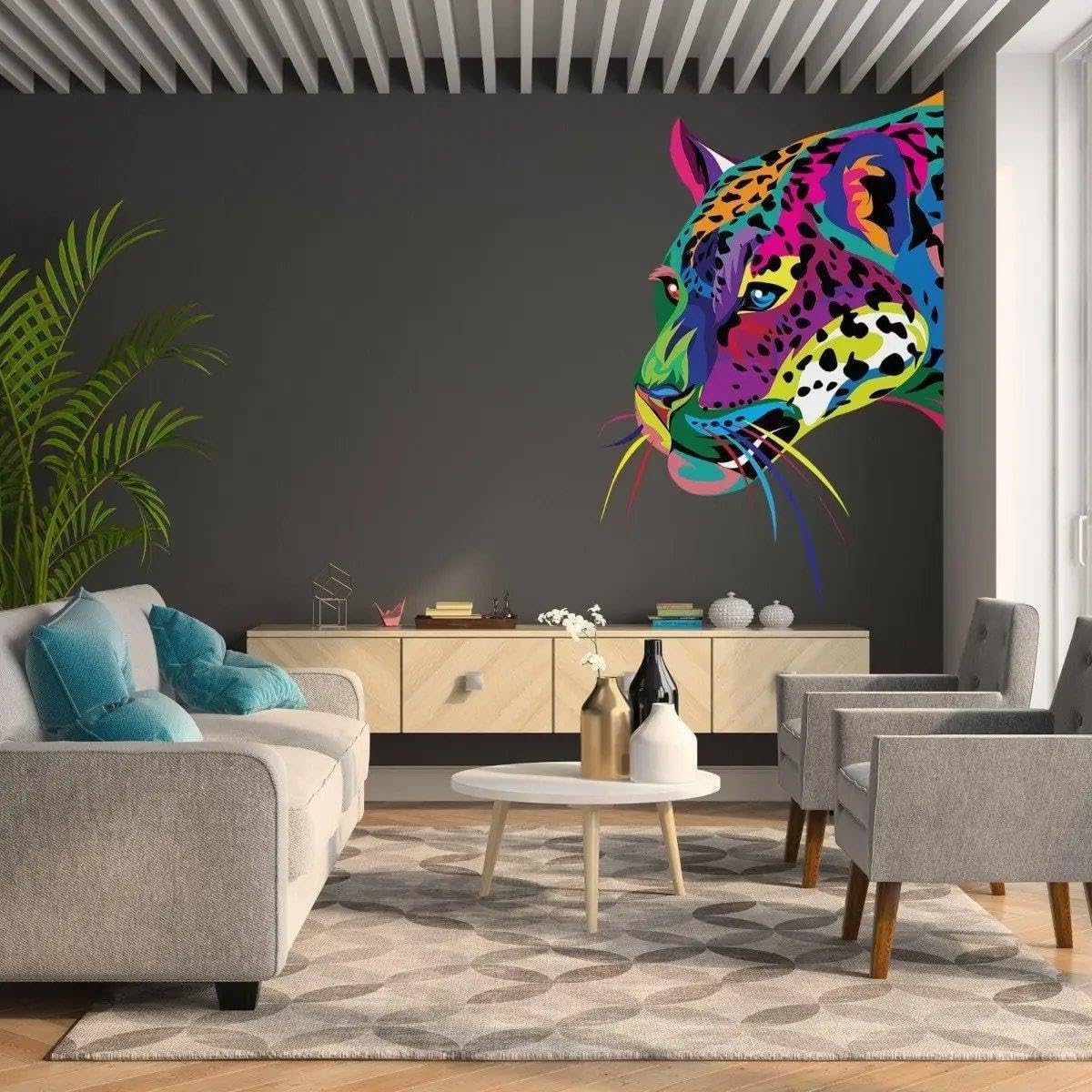 Stylowa naklejka ścienna z wzorem pantery, wyrafinowana dekoracja ścienna 71 x 49 / prawa