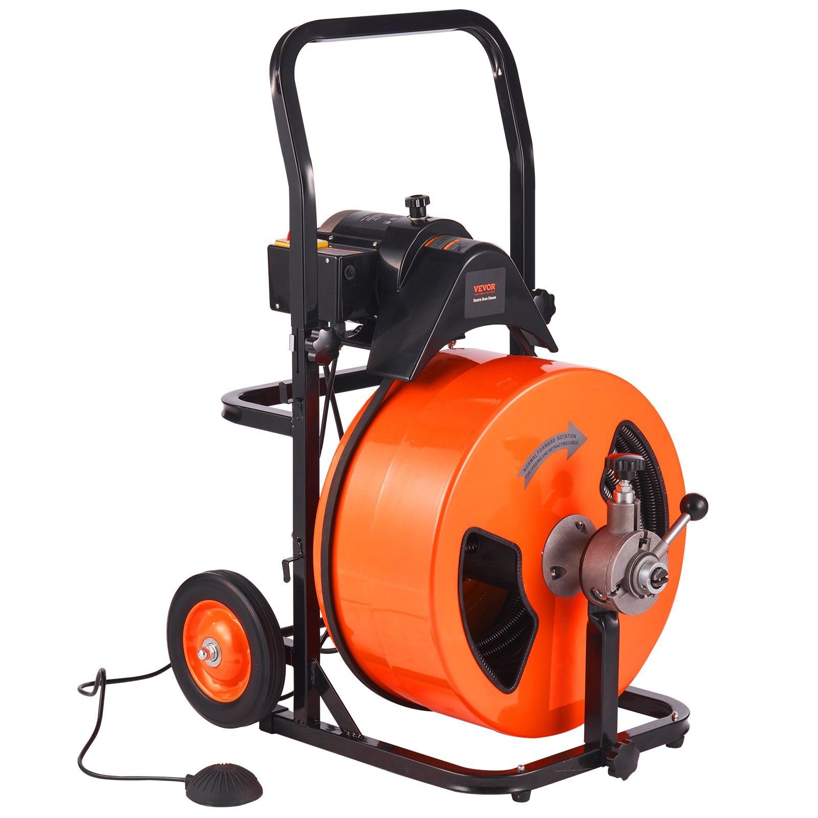 Drain Cleaning Machine 100FT x 3/4 Inch, Sewer Snake Machine Auto Feed, Drain Auger Cleaner with 4 Cutter & Air-Activated Foot Switch for 1