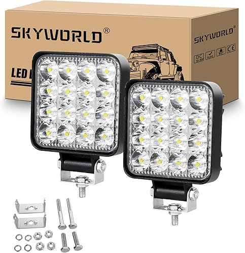 SKYWORLD Luz de trabajo LED de 4 pulgadas de 48 W, haz de luz LED para todo terreno, barra de luces LED de 6000 K, lámpara de coche para automóvil,