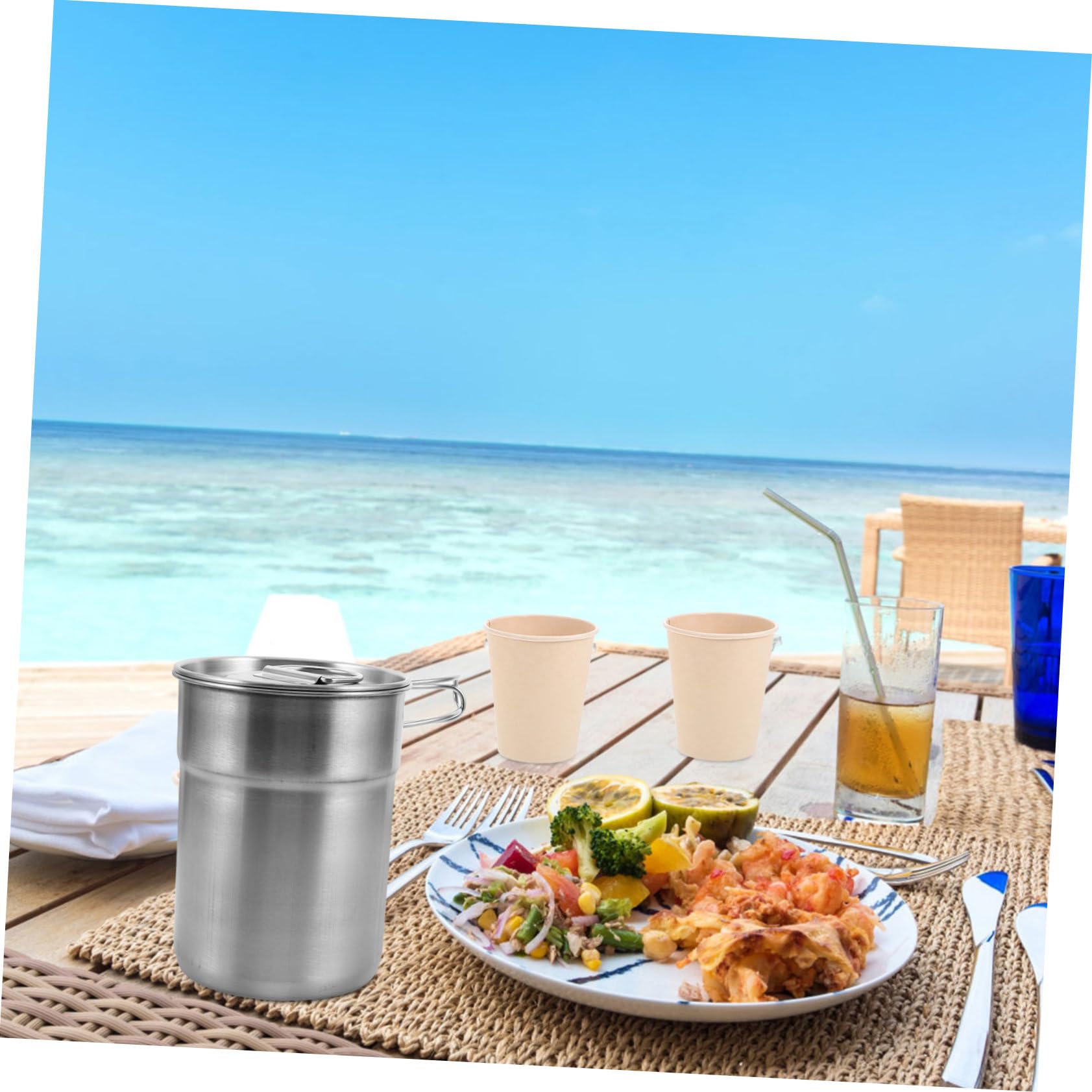 BESPORTBLE Bicchieri Pieghevoli da Viaggio 2 Pezzi in Acciaio Inox Argento | Tazze da Freddo Leggere e Impilabili, Tazze Rotonde con Manico Pieghevole per Picnic e Campeggio