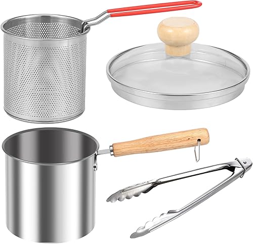 Olla para freidora profunda con cesta coladora, olla de acero inoxidable de 5.12 x 4.92 pulgadas con tapa de asa, mini freidora de aceite portátil,