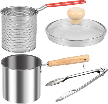 Deep Fryer Pot with Strainer Basket, 5.12 * 4.92in Stainless Steel Deep Frying Pot with Handle Lid,Portable Oil Mini Fryer Reusable Deep Frying Oil Container Good Heat Conductivity