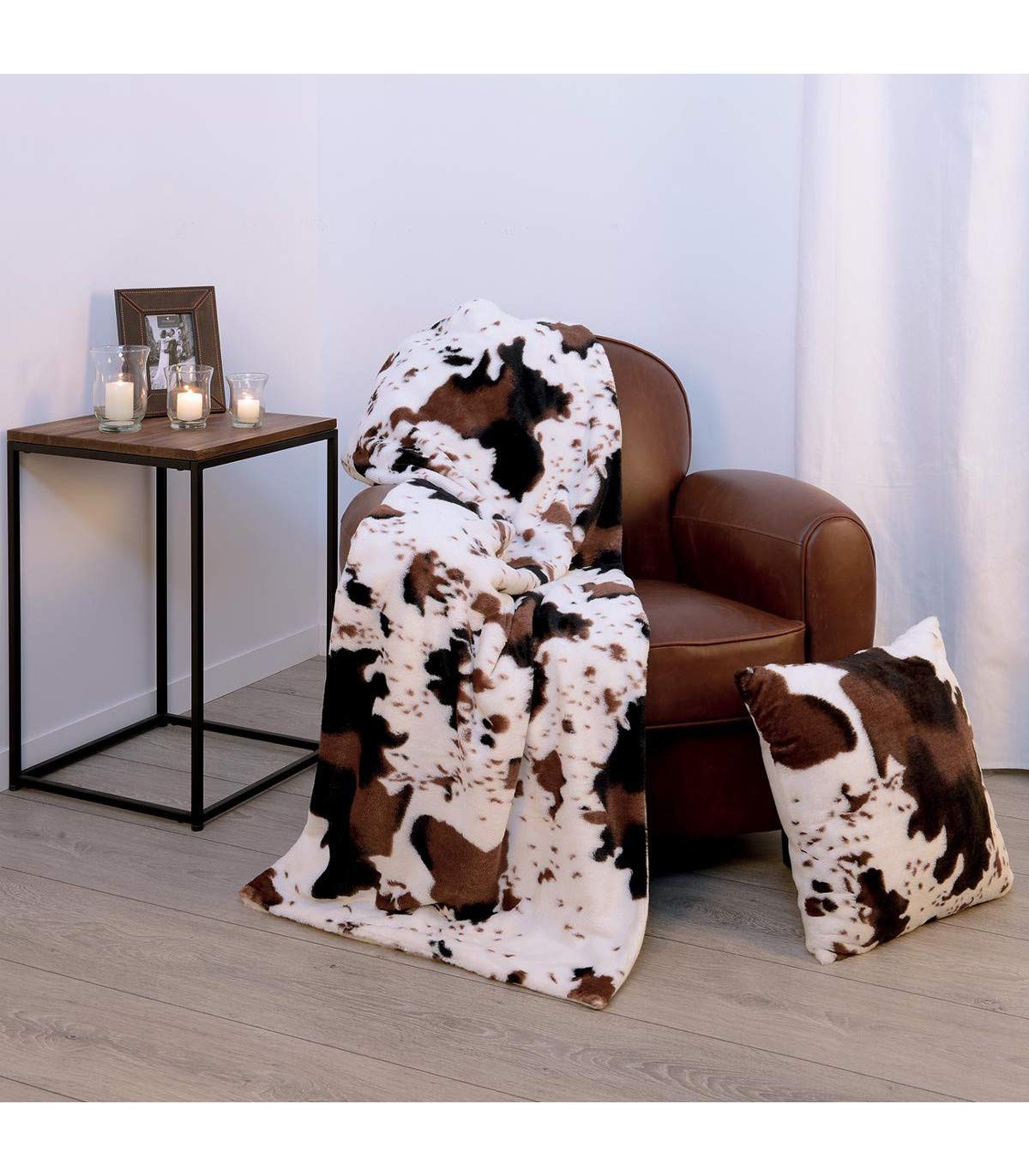 feelingyou Coperta in pile con stampa di pelle di mucca, in pelle bovina, per adulti e