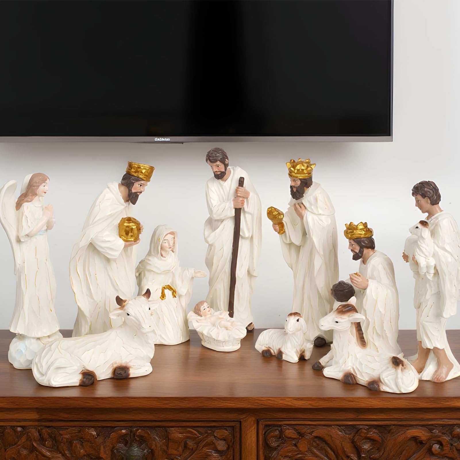 Generisch Mała figurka Święta – bożonarodzeniowa dekoracja stołu z żywicy syntetycznej, figurka szopki, rzeźba rzemiosła artystycznego, do domu, biura, salonu, sypialni, kościoła, kolekcjonera