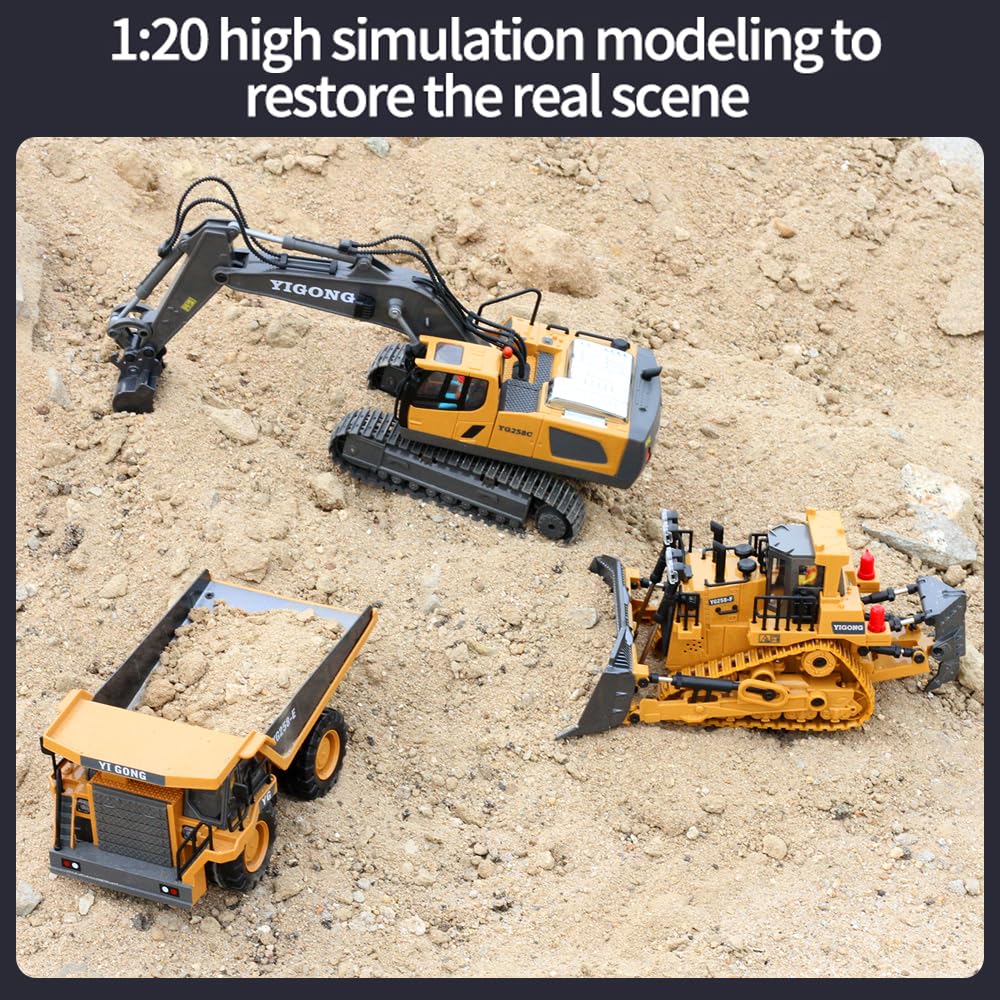 Giocattolo telecomandato Bulldozer per bambini dai 6 ai 12 ragazzi, 9 canali 1/24 RC veicolo da costruzione con luce ed effetti sonori