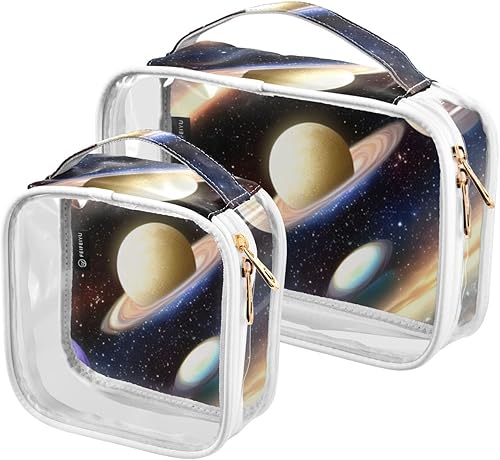 Galaxy Universe Planets Clear Toiletry Bag for Traveling,2 Pack Makeup Cosmetic Bag with Zipper,Travel Bag for Toiletries,Travel Essentials 21214293