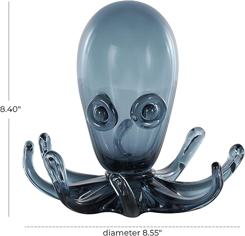 Miniatura 3 de Deco 79 Escultura decorativa de pulpo de cristal, bonita estatua de decoración del hogar con tentáculos curvos, figura decorativa de 9 x 9 x 8