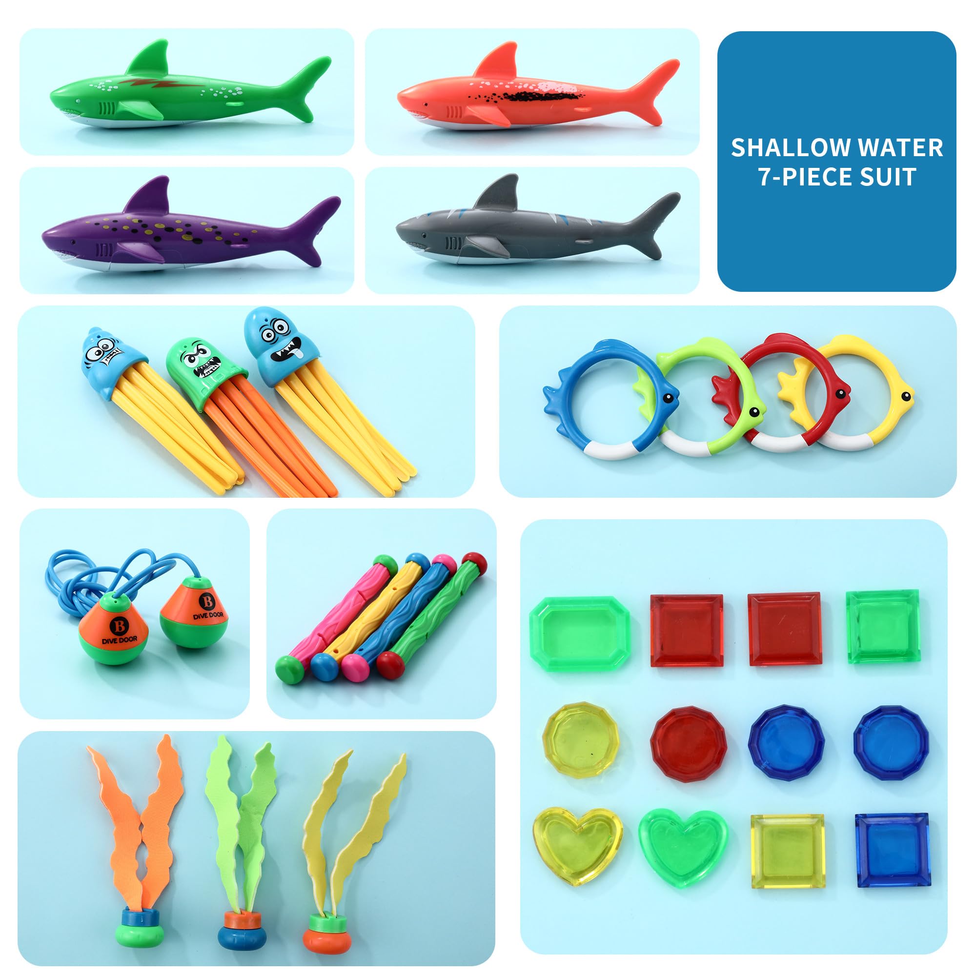 HAOYULUO 32 Pièces Jouets de Plongée,Jeux Piscine Enfant, Y Compris Requins, Algues, Bâtons de plongée et Portes de plongée, etc,Geeignet für das Unterwassertraining Von Kindern