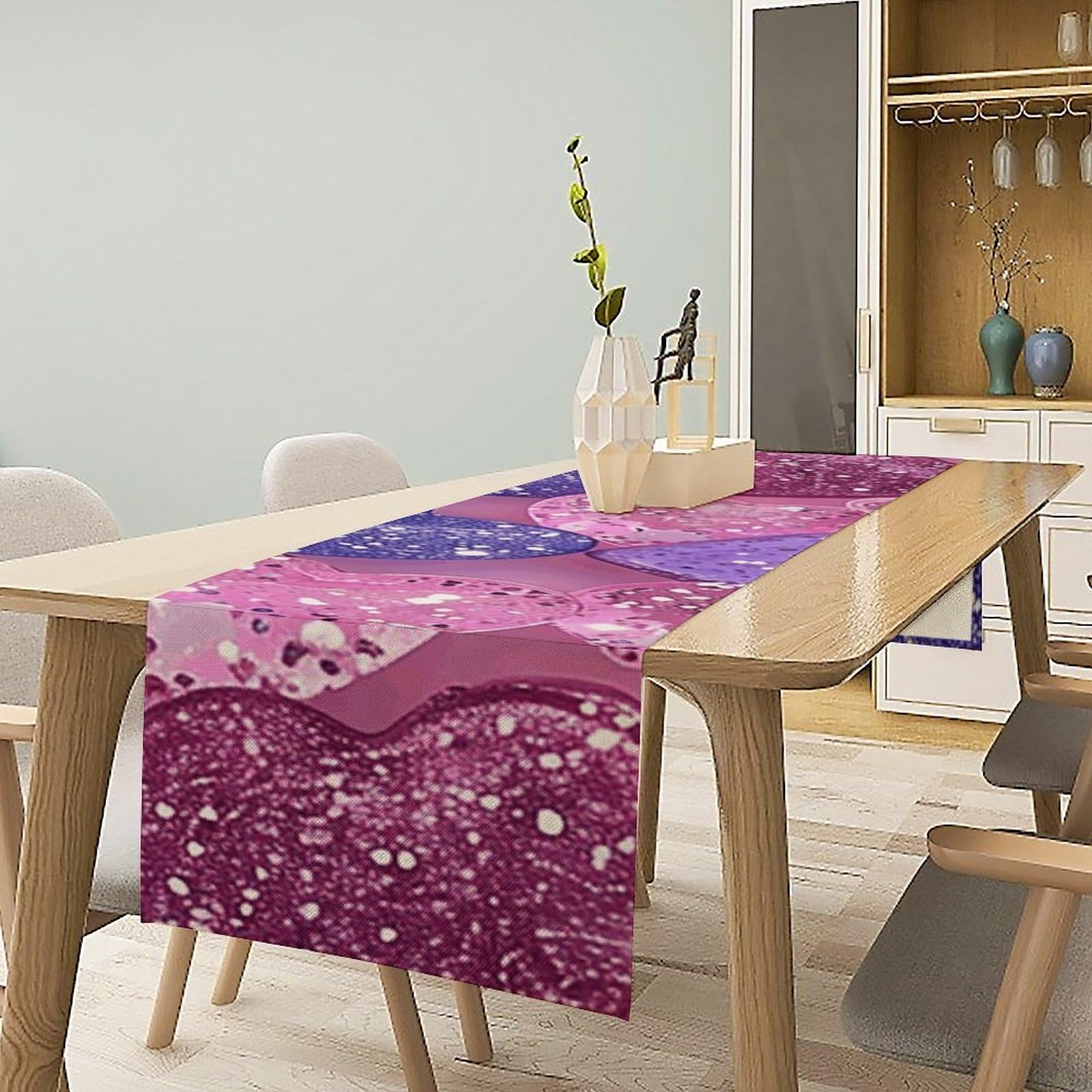 Peach and Purple Hearts Table Runner 13x72 Inch Linens Burlap Table Runner with Tassels Boho Farmhouse Table Runner for Kitchen Home Christmas Halloween Party Table Decor Tablecloth
