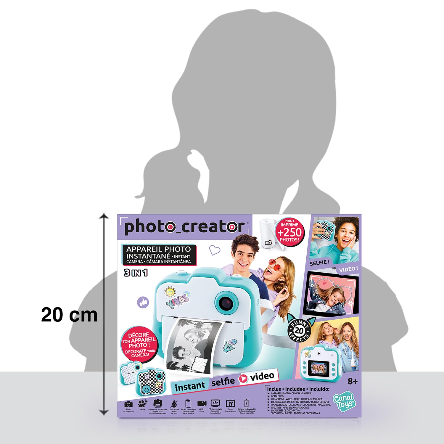 Canal Toys - Photo Creator - Fotocamera 3 in 1 Turchese - Stampa Istantanea su carta termica - Selfie e Videocamera - Fotocamera Istantanea - Regalo Bambini 8 Anni + - 4 Rotoli - 250 Scatti - CLK 001