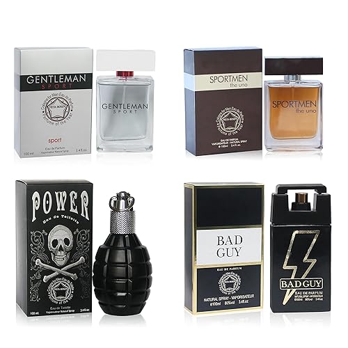 META-BOSEM Juego de 4 fragancias de colonia para hombre (Gentleman Sport+Sportmen the Uno+Power+Bad Guy), fragancia de Eau de Parfum en aerosol,