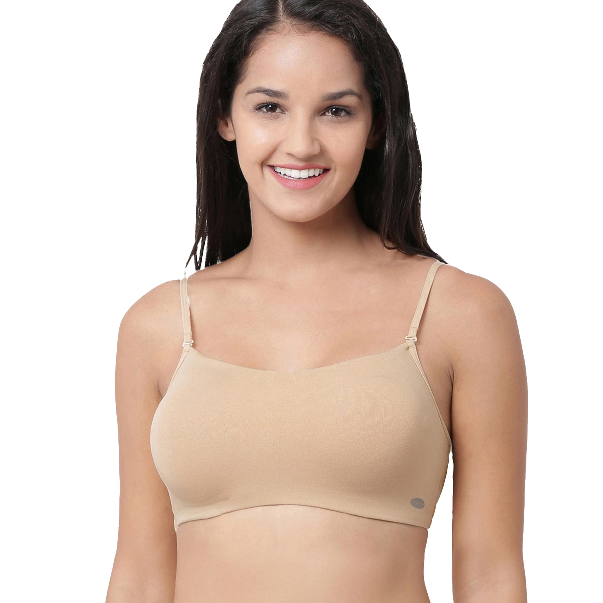 Moulded Double Layer Front Women's Cotton Cami Bra - Detachable Slim Straps with Back Keyhole, Non Padded, Wirefree, High Coverage - A022