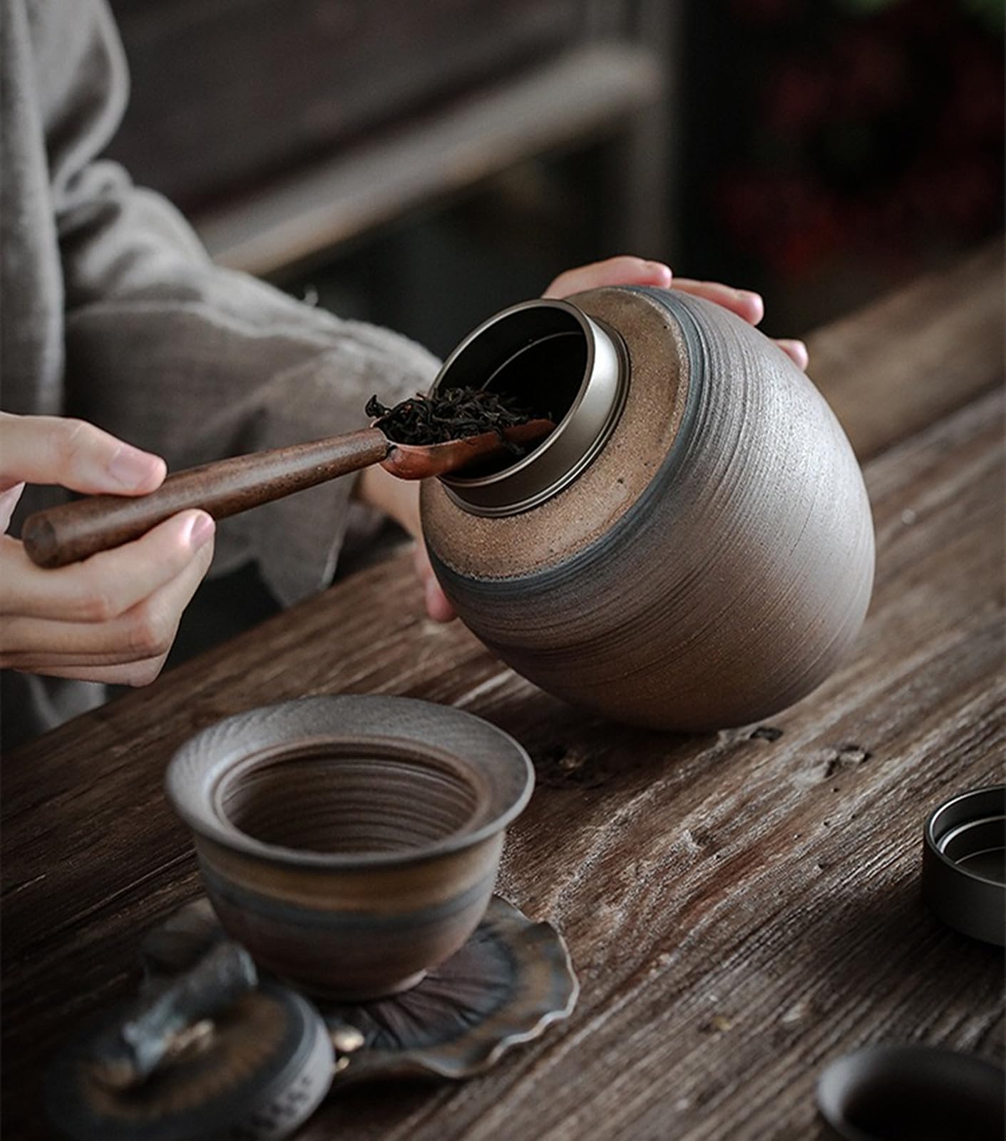 Amazon.co.jp: 陶器 茶入れ 茶筒 茶缶 お茶缶 茶道具 お茶用 ティー 