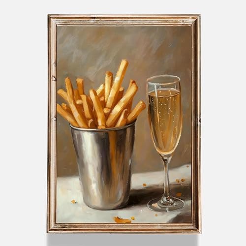 Arte de pared vintage para cocina, póster de cóctel de moda, Martini y papas fritas, impresiones de carrito de bar, lienzo de cóctel retro, imagen