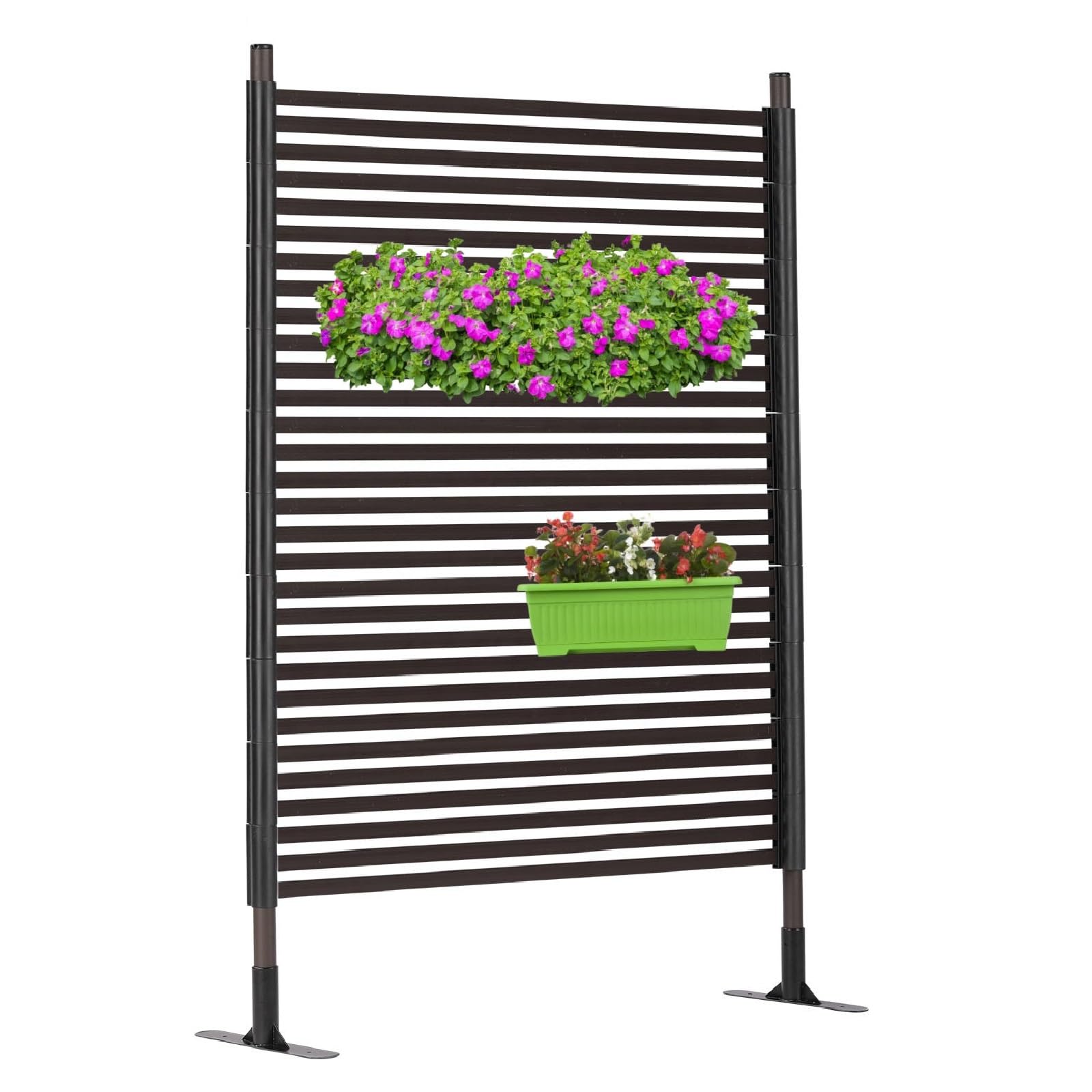 Photo 1 of FOLLOOK Outdoor Privacy Screens Freestanding, 48" W x 71" H Overall Poly-Coating Steel Pipes and Slats, Rustproof Brown Metal Decorative Fence Panels for Outside Backyard Garden Patio Privacy Screen