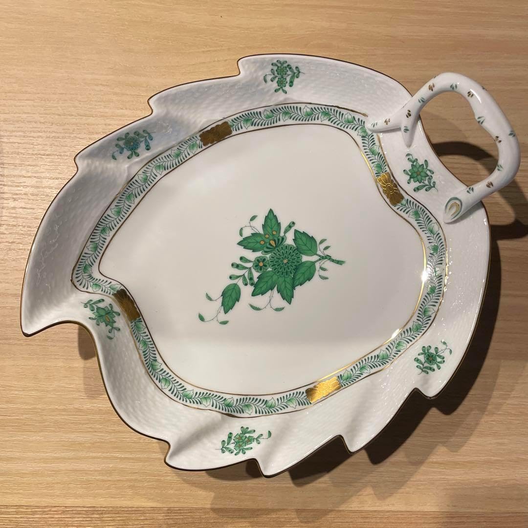 ヘレンド [アポニー・グリーン] ハンドル付きリーフトレイ ヘレンド アポニーグリーン] ハンドル付きリーフトレイ ヘレンド