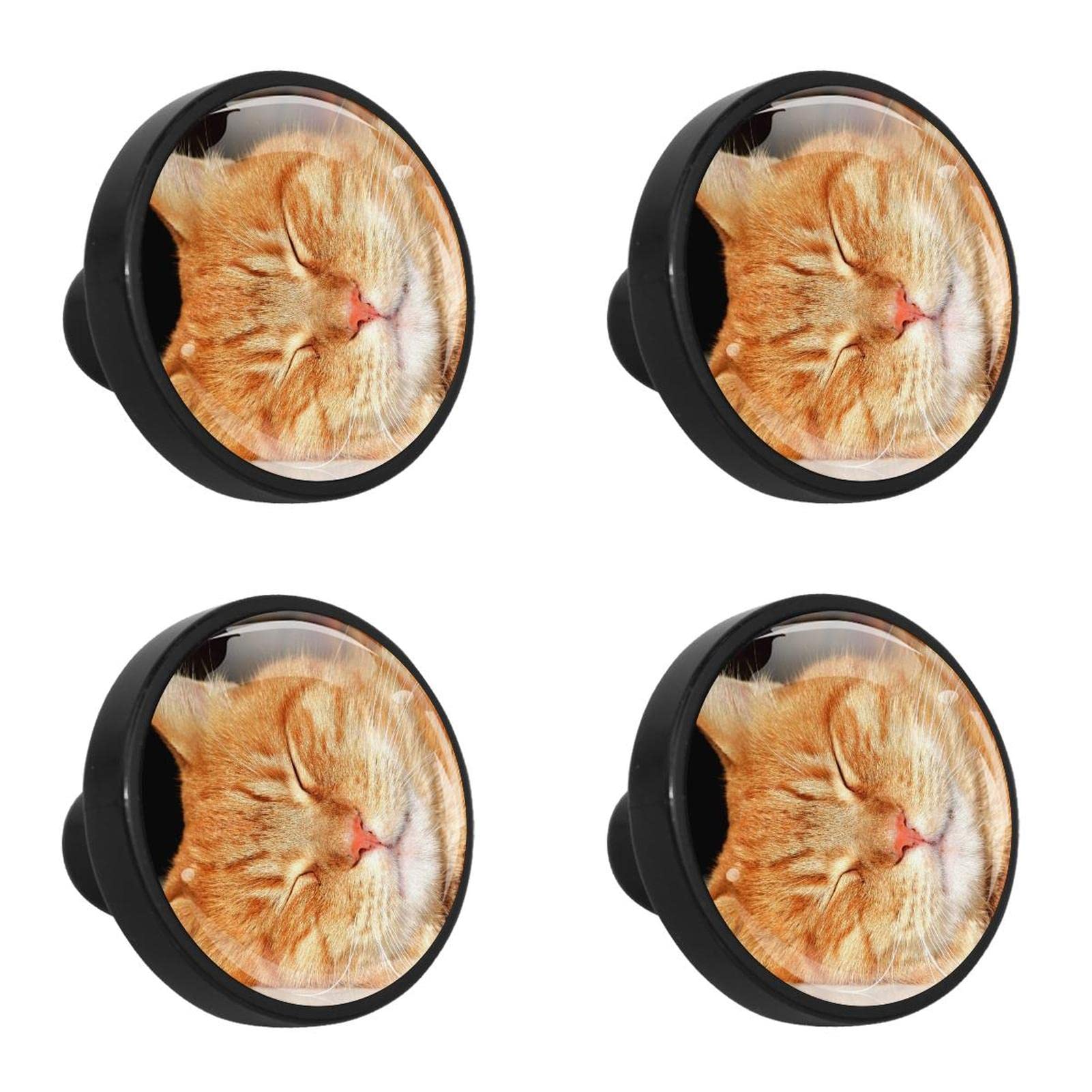 NEWzone 4 Pack Cabinet Knobs Sleeping Orange Tabby Cat Glass Drawer Knobs Black Dresser Knobs Drawer Pulls Door Knobs Dresser Drawer Handles for Kitchen Wardrobe Cupboard Hardware Furniture