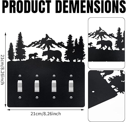 Miniatura 9 de Lothee Cubierta de metal para interruptor de oso, alce, árbol, montaña, alce, placa de luz negra, cubierta de salida de bosque, interruptor de